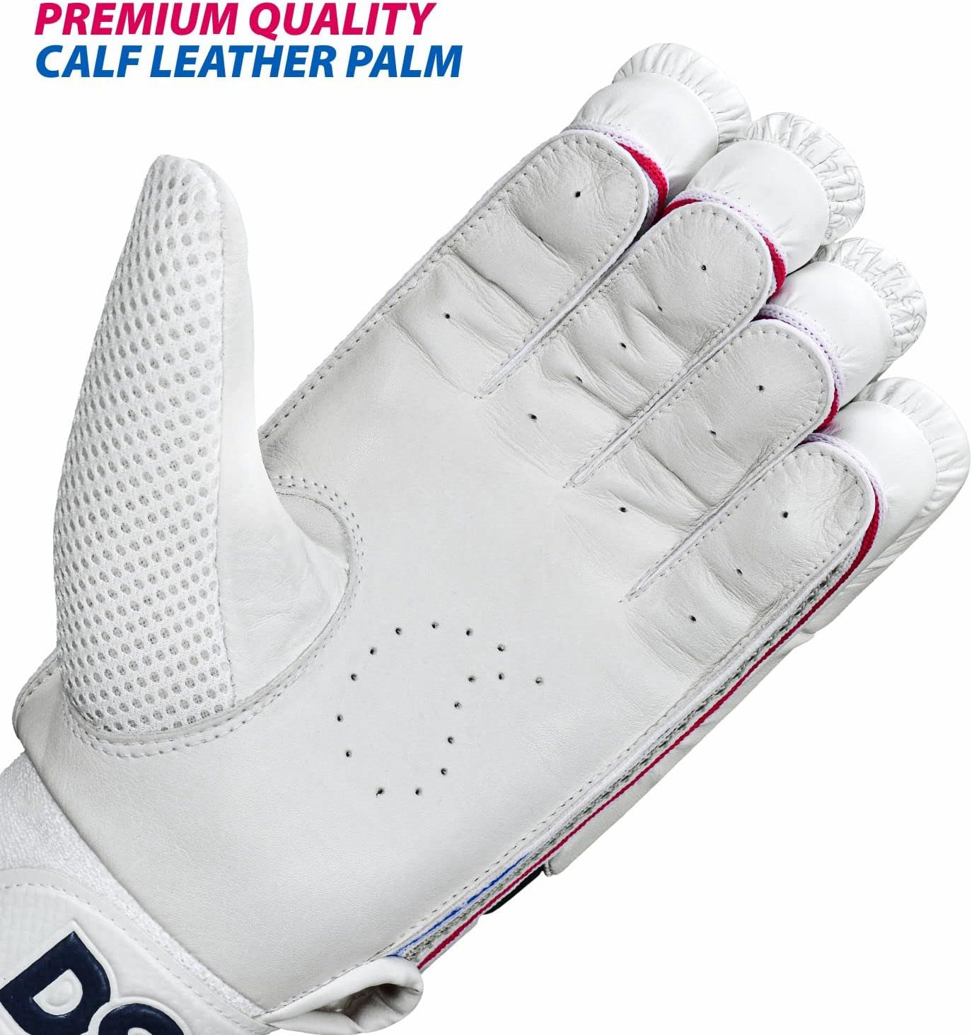 DSC Intense Valor Leather Left Handed Cricket Batting Gloves for Mens, White Turquoise| Softball Batting Gloves -Durable Full Wrap Cage Practice Gloves - Reinforced Wrist + Heavy Duty Leather image number 4