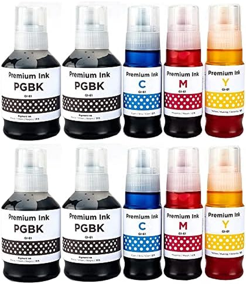 10-Pack Compatible Ink for GI61 GI-61 Ink Bottles for Canon PIXMA G3620 G3625 G3660 Megatank [4BK,2C,2M,2Y] image number 1