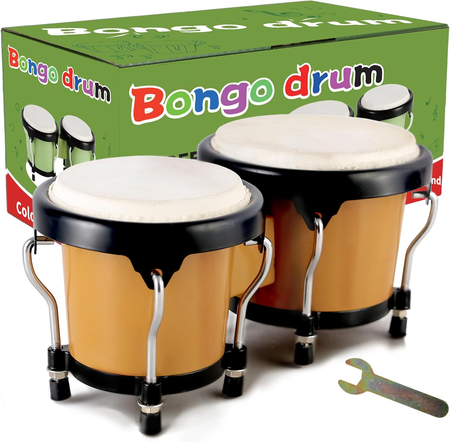 EASTROCK Bongo Drums 4" & 5" Set for Adults & Beginners - Authentic Natural Skin Heads & Durable Plastic Shell, Portable Bongos with Tuning Wrench (Brown)
