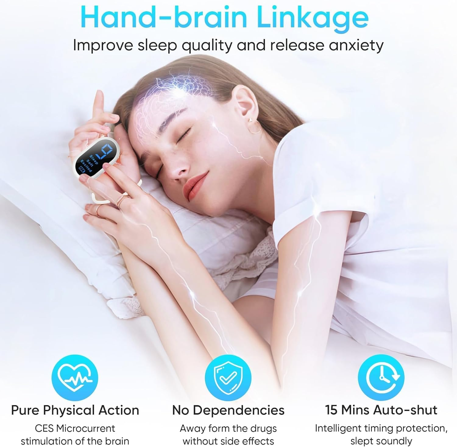 Sleep Aid Device with Type-C Rechargeable Microcurrent, 3 Modes & 9 Adjustable Gears for Anxiety Relief, Insomnia Solution