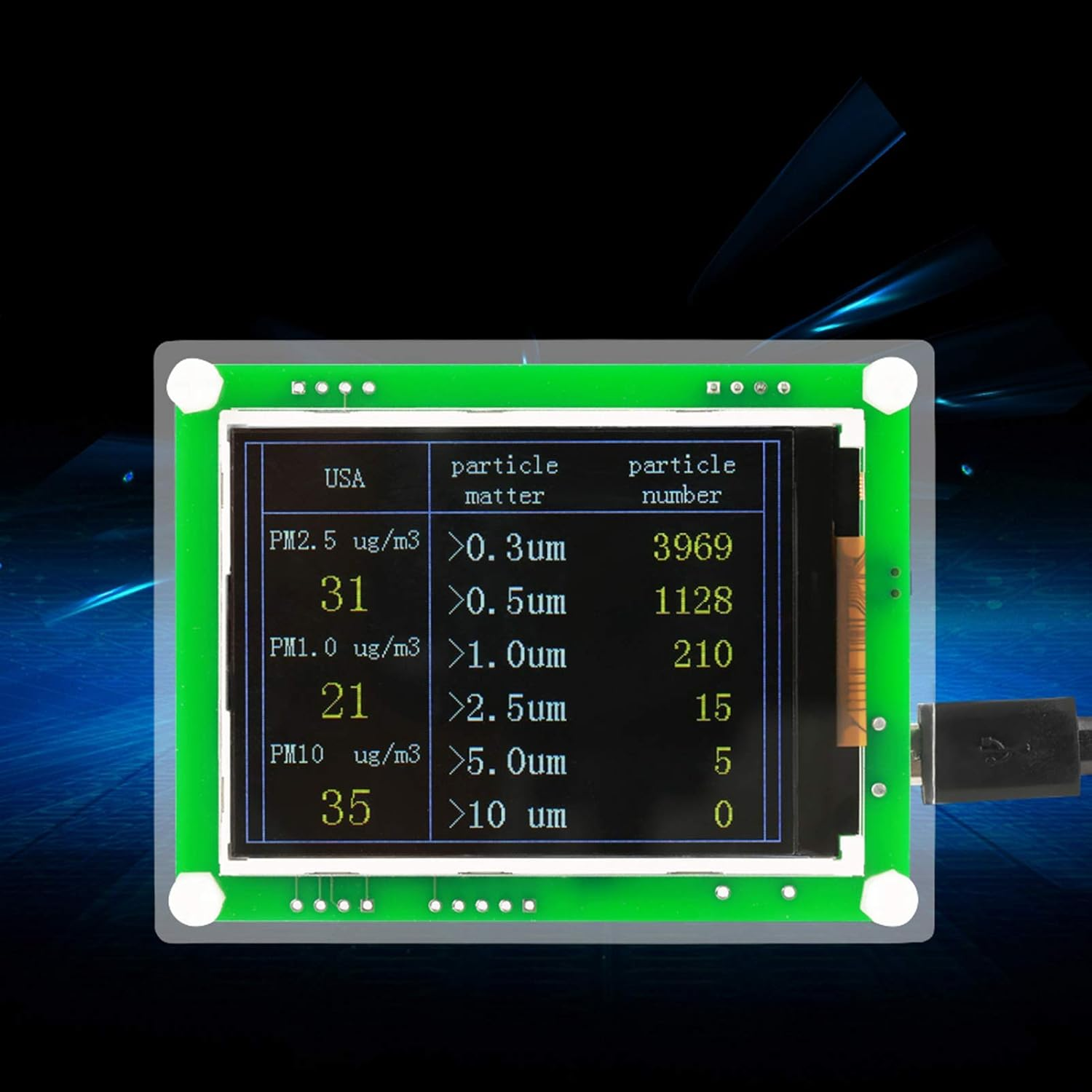 Generic Air Quality Detector, PM2.5 Air Quality Monitor Meter Multifunctional Testing PM1.0, PM10.0, PM2.5, Temperature, Humidity, Particulate Matter for Home, Office, Car, Outdoor,