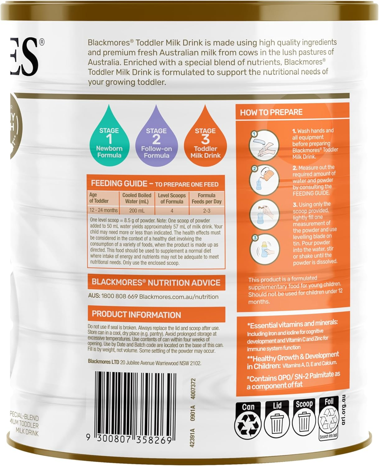 Blackmores Toddler Milk Drink |Supports Your Growing Toddler'S Nutritional Needs | 900 Grams, Powder image number 4
