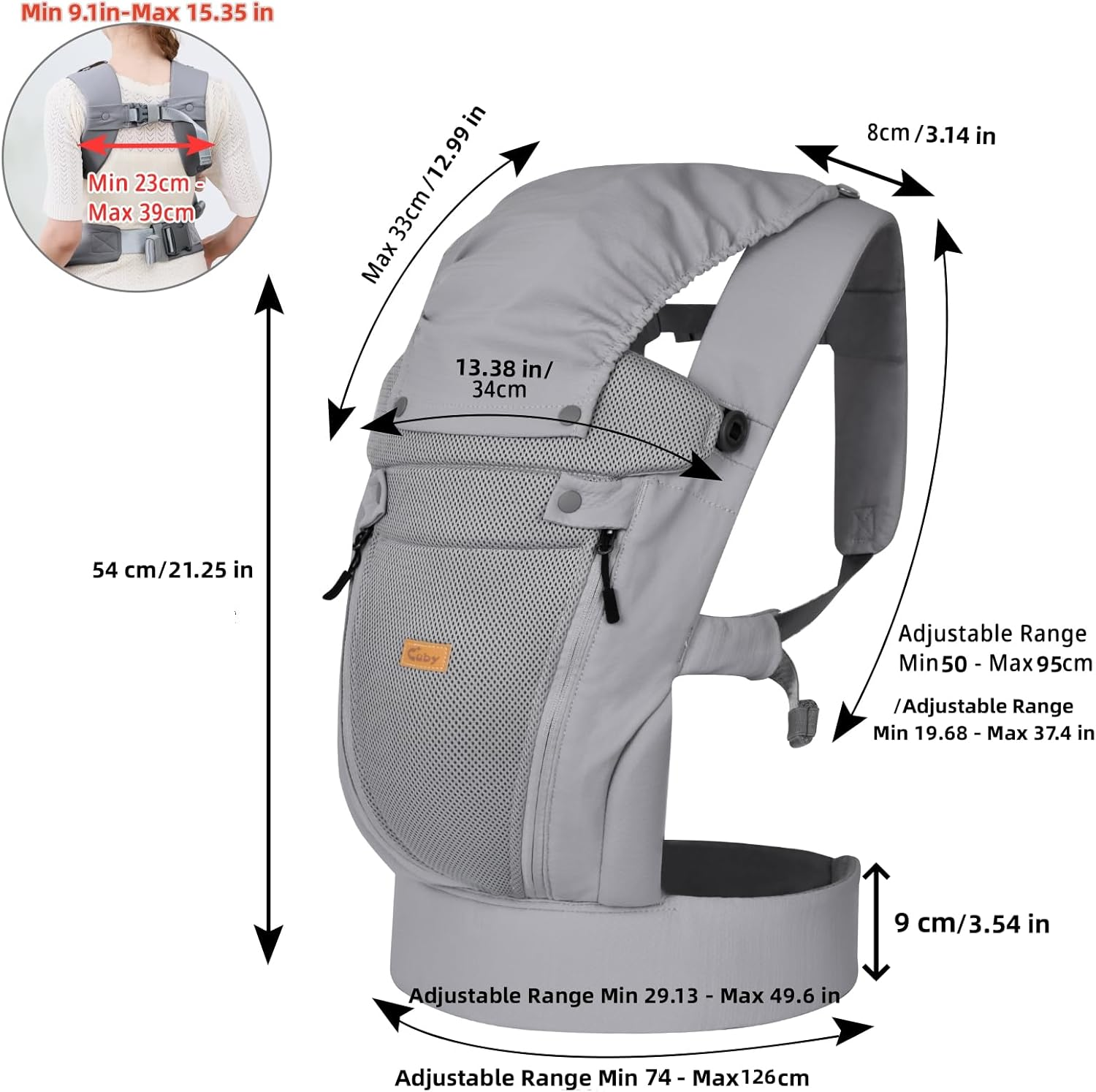 CUBY Baby Carriers from Newborn, Summer Mesh Double Zipper Ergonomic Baby Holder Belt Toddler Carrier from Newborn, Detachable Hood & Reversible Head Neck Support Baby Carrier for Walking Use to 30LBS