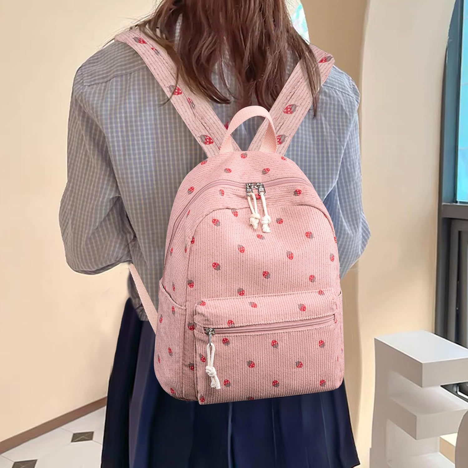 Bluboon Mini Backpacks for Girls Toddler Backpack Purse School Bookbag Kawaii Backpack Women - Beige Flower Green image number 6