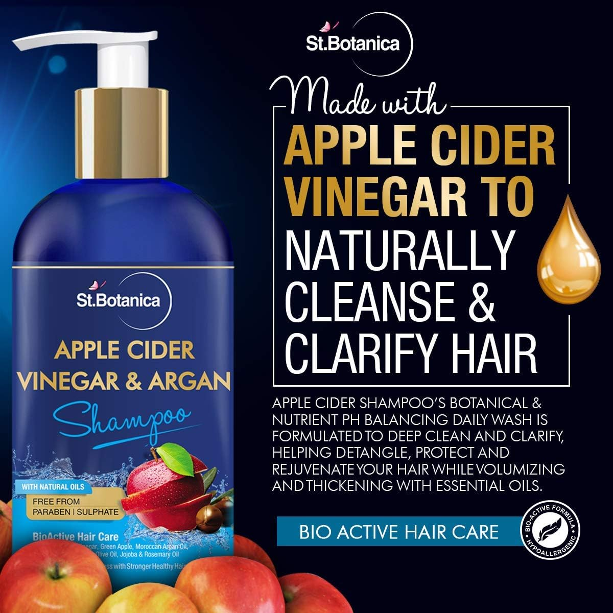 Stbotanica Apple Cider Vinegar & Organic Argan Oil Hair Shampoo - 300Ml - No Sulphate, No Parabens, No Silicon image number 6
