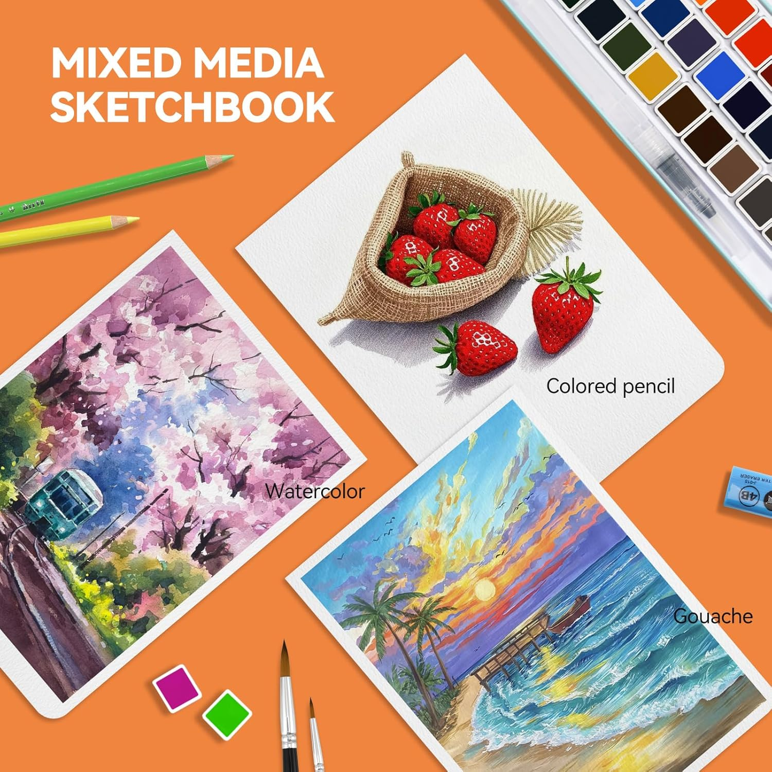 Paul Rubens Watercolor Journal, 100% Cotton Acid-Free Cold Press Watercolor Sketchbook 3.54 * 5.04 Inches, 140Lb/300Gsm,20 Sheets for Watercolors, Gouache, Acrylics image number 2