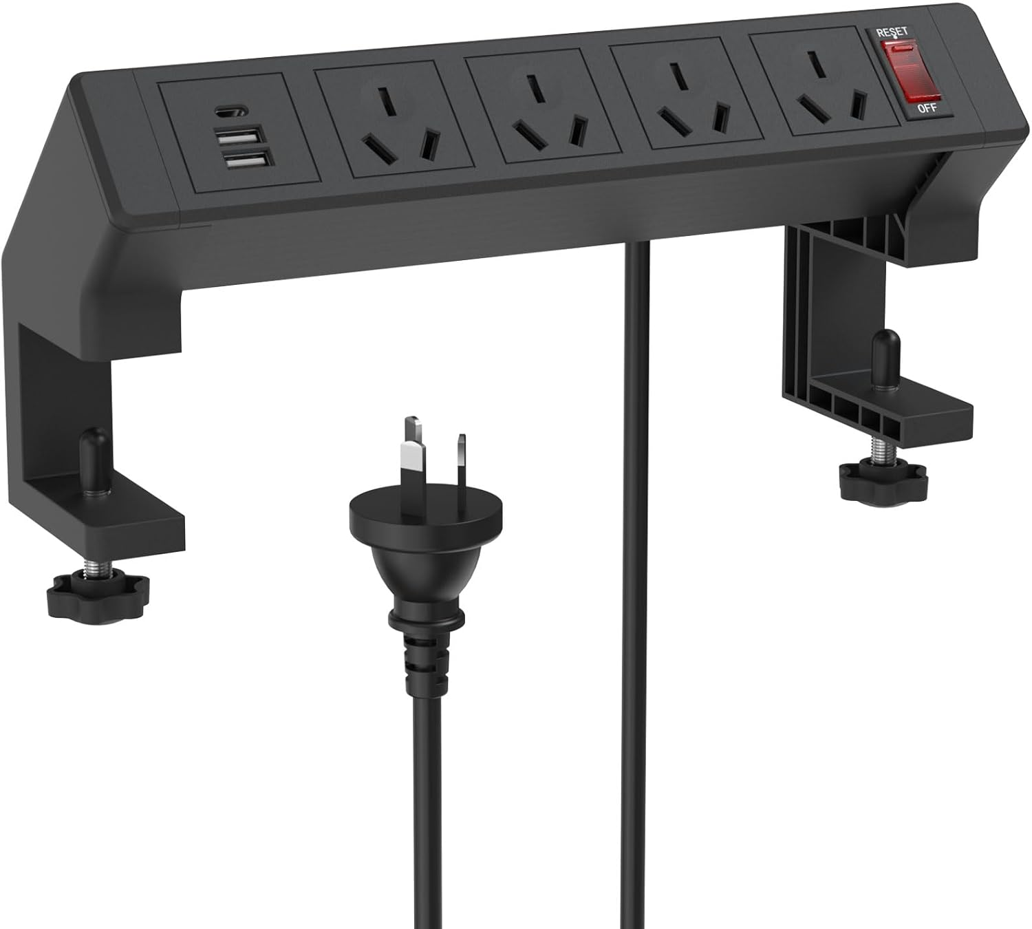 Desk Clamp Power Strip AU Plug, 4 AU Outlets, USB & Type-C Ports, Stable Dual-Clamp Desktop Edge Mount Computer Accessories for Desk Power Strip Clamp on Desk Shelf, Secure Desk Organizer, 1.8M Cable image number 2
