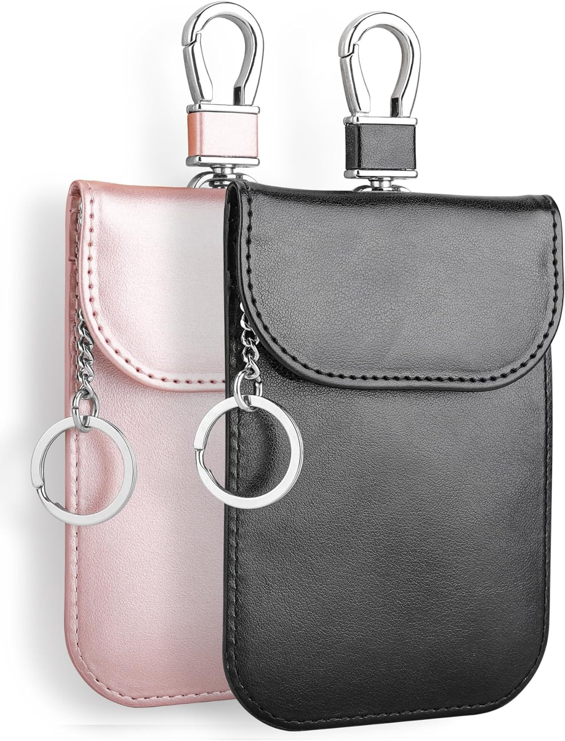 Teskyer Key Fob Protector, 2 Pack of Faraday Bags, Anti-Hacking Faraday Case, Anti-Theft RFID Signal Blocking Pouch for Car Key, Crazy Horse Leather, Black and Rose Gold