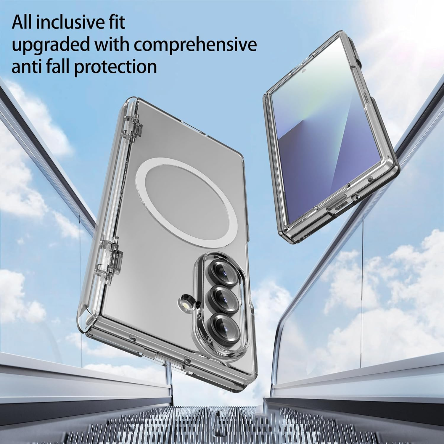 Vrythn for Z Fold 7 Case with Screen Protector, Compatible with Wireless Charging, Full-Body Coverage Hinge Protection, Shockproof Rugged Phone Case for Galaxy Z Fold7, Transparent - Black image number 5