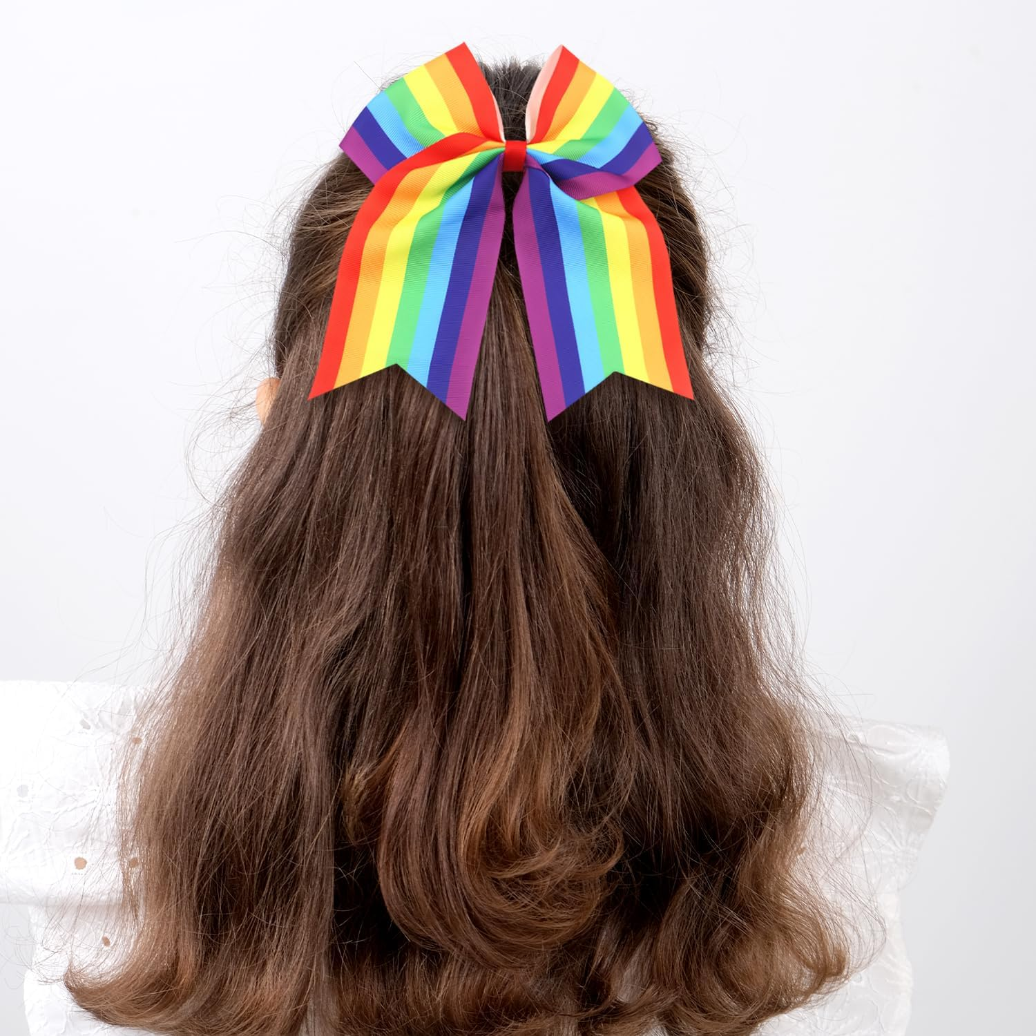2 Pcs Rainbow Bow Hair Ties, Rainbow Butterfly Hair Accessories Soft Ropes Bow Ties Elastic Hairs Band for Women