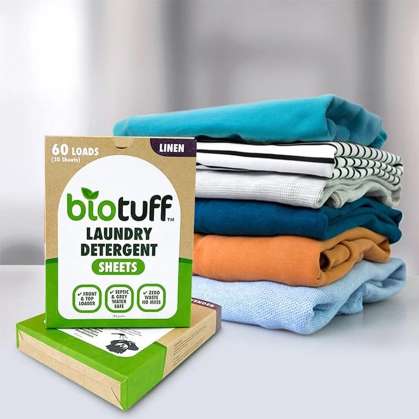 Biotuff Laundry Detergent Sheets - Eco Friendly & Biodegradable - Plastic Free, Zero Waste Laundry Solution - Powerful Cleaning for Fresh, Soft & Stain Free Clothes | 30 Sheets image number 1