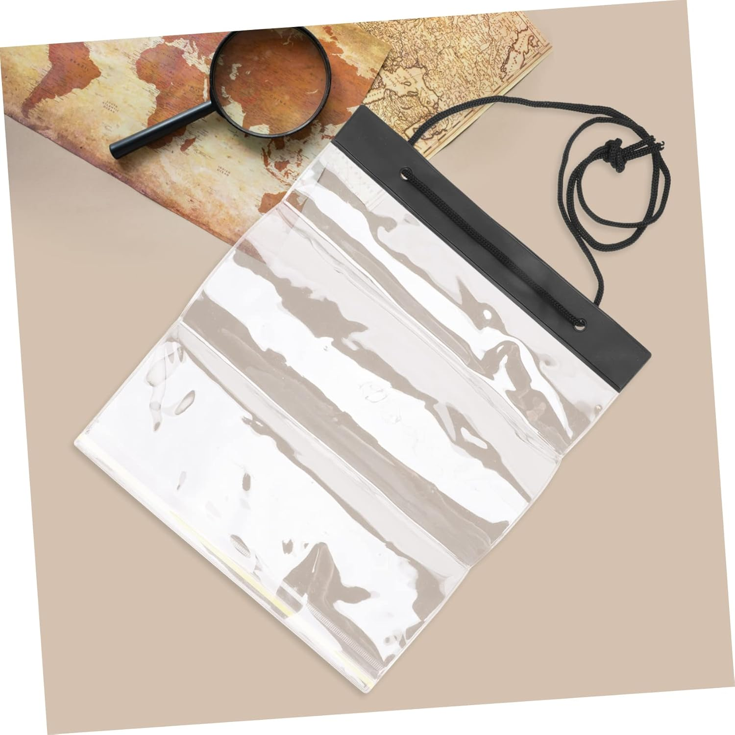 BCOATH Waterproof Map Bag Drawstring, PVC Foldable Document Pouch, Travel and Outdoor Training File Organizer, White Small Size, Office and School File Holder