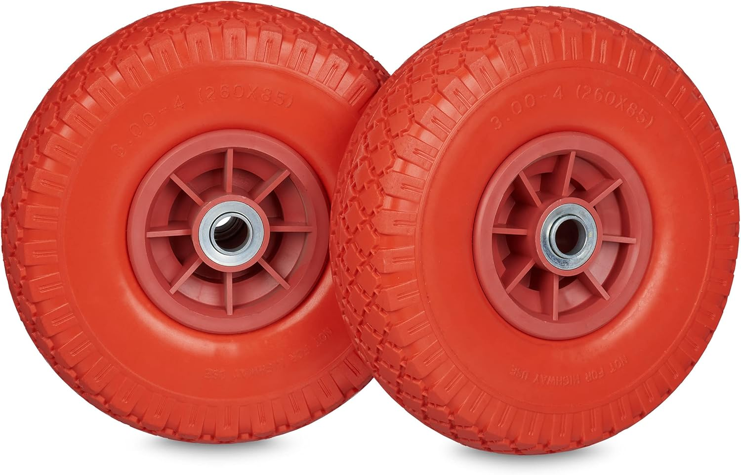 Relaxdays 2 X Sack Truck Wheels, 3.00-4 Inches, 260 X 85 Mm, Puncture-Proof Solid Rubber Tyres, 20 Mm Axle, up to 80 Kg, Red/Black