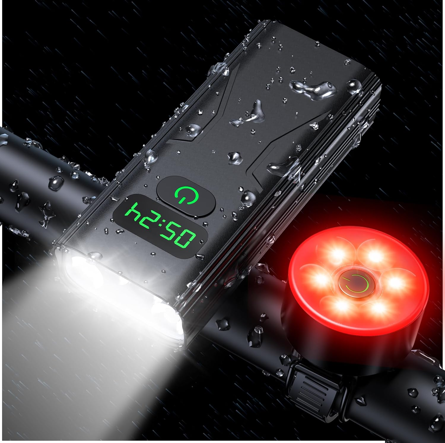 Bike Lights Set, Bicycle Lights Front and Rear, IPX6 Waterproof, and All-Aluminum Construction. Suitable for Mountain, Country Roads, and City Riding image number 2