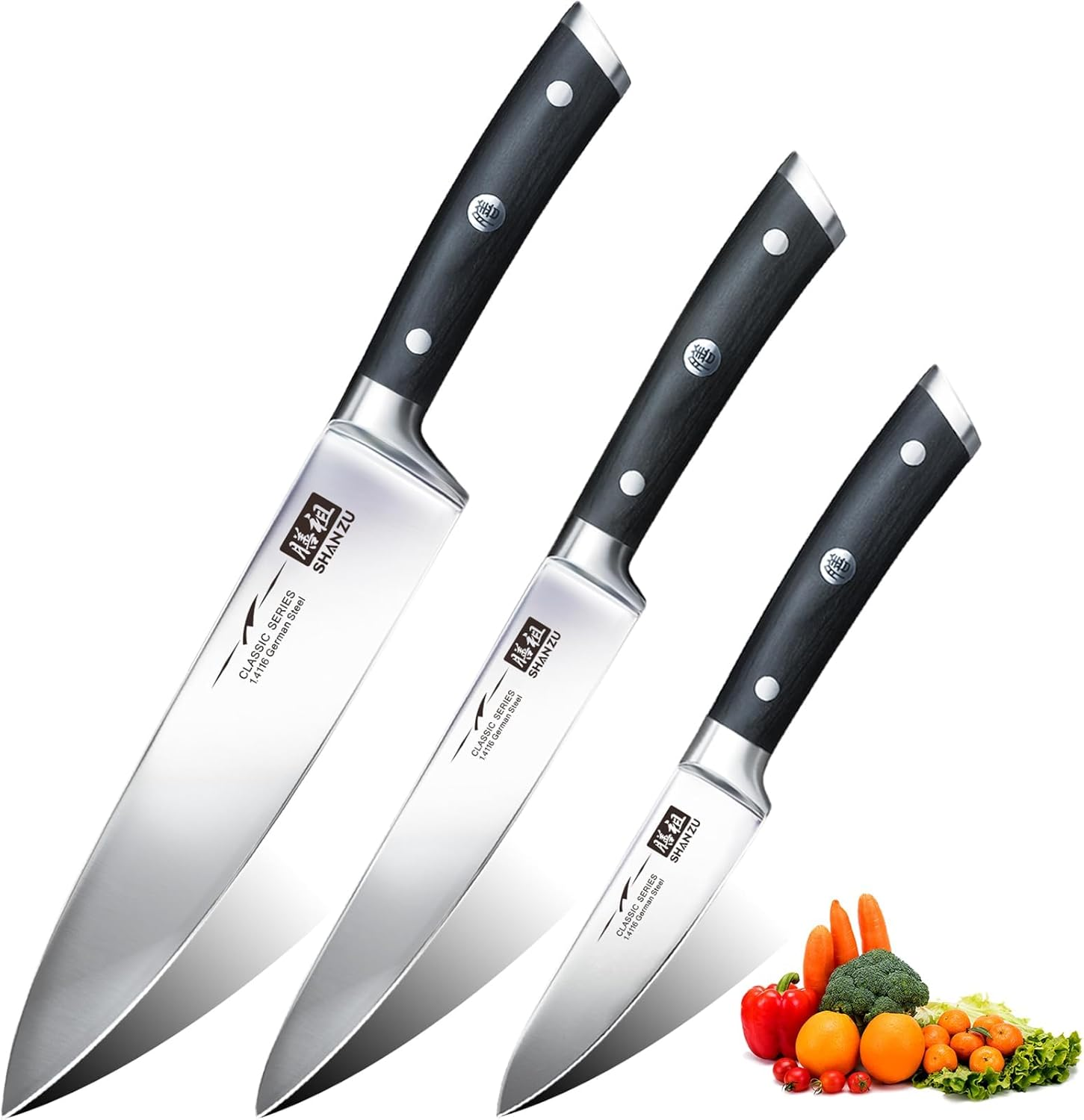 SHAN ZU Kitchen Steak Knives Set of 4, High Carbon German Stainless Steel Knives with 15&deg; Double Sided Edge & Ergonomic Pakkawood Handle