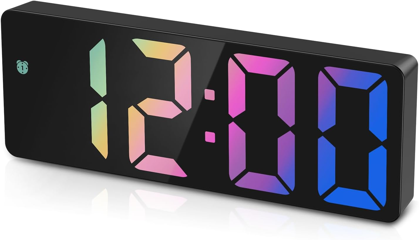 Digital Alarm Clock, Bedside Alarm Clocks with Colorful LED Display, Usb/Battery Powered Digital Clock with Voice Control, Snooze, Temperature, 3 Adjustable Brightness, Date for Heavy Sleepers image number 4