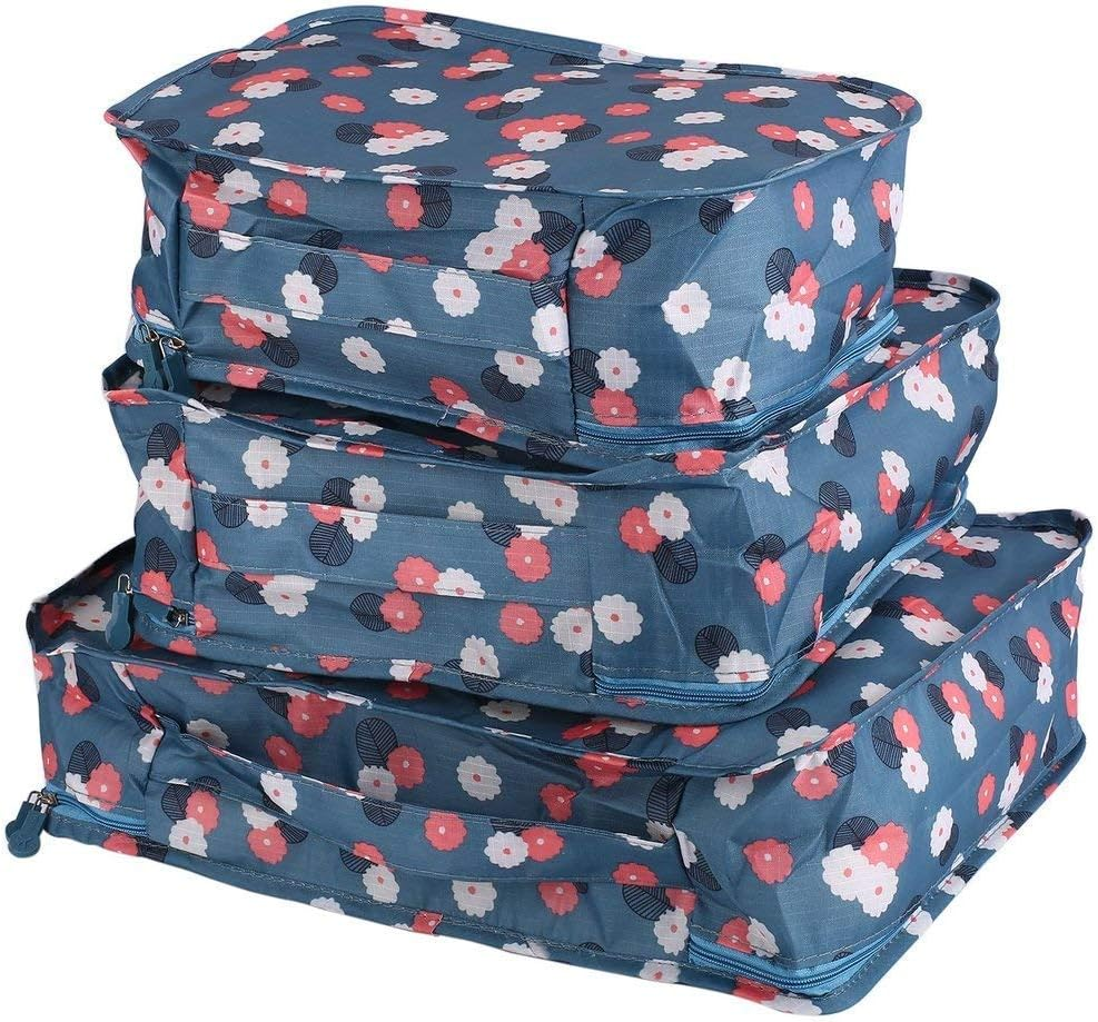 Go2Buy 6Pcs Travel Luggage Organizer Set Backpack Storage Pouches Suitcase Packing Bags (Blue Flower) image number 3