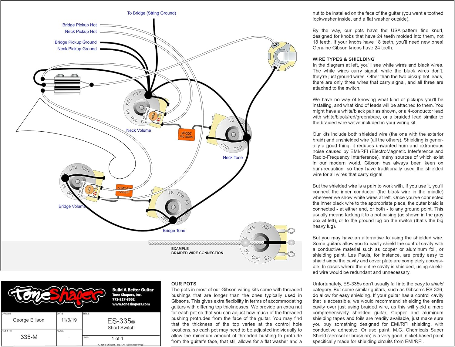 Toneshaper Guitar Wiring Kit, for ES-335 image number 4