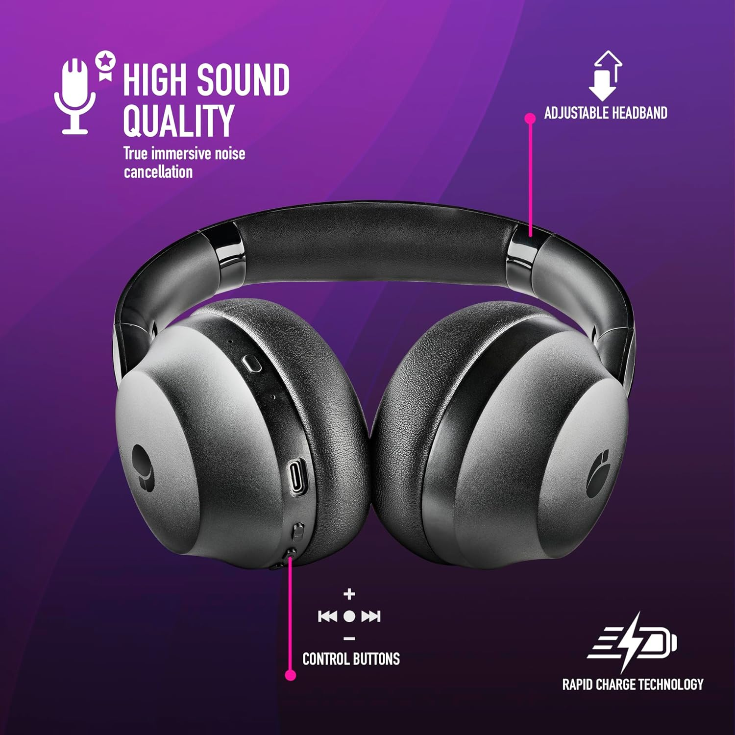 NGS Artica Shake Wireless Headphones, Bluetooth Compatible Headphones, Adjustable Headband, Swivel Earmuffs, ANC Noise Reduction Technology, Built-In Microphone, Black image number 1