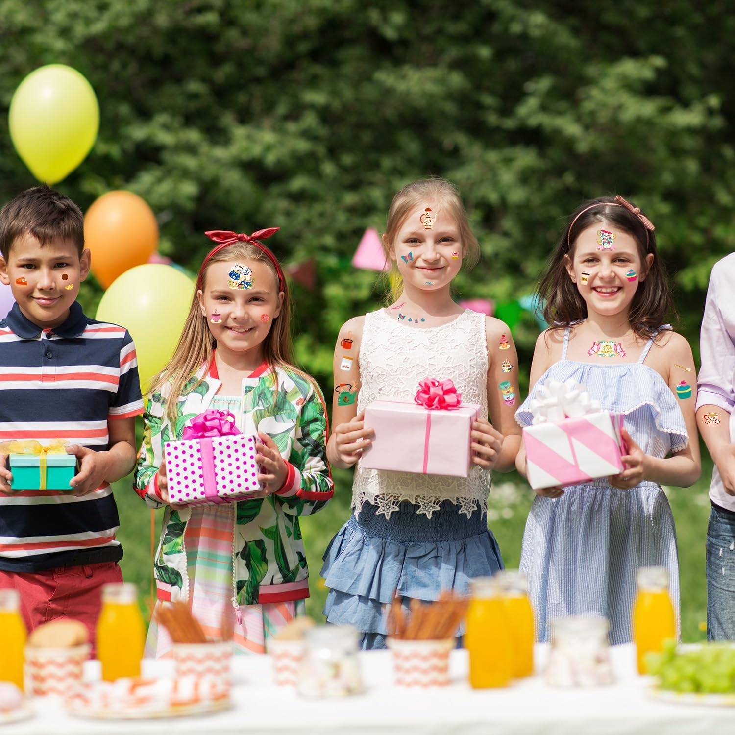 10 Sheets Temporary Tattoos Afternoon Tea Elegant Floral Teacup and Cookie Designs for Women and Girls Waterproof Body Art for Party and Festival image number 6