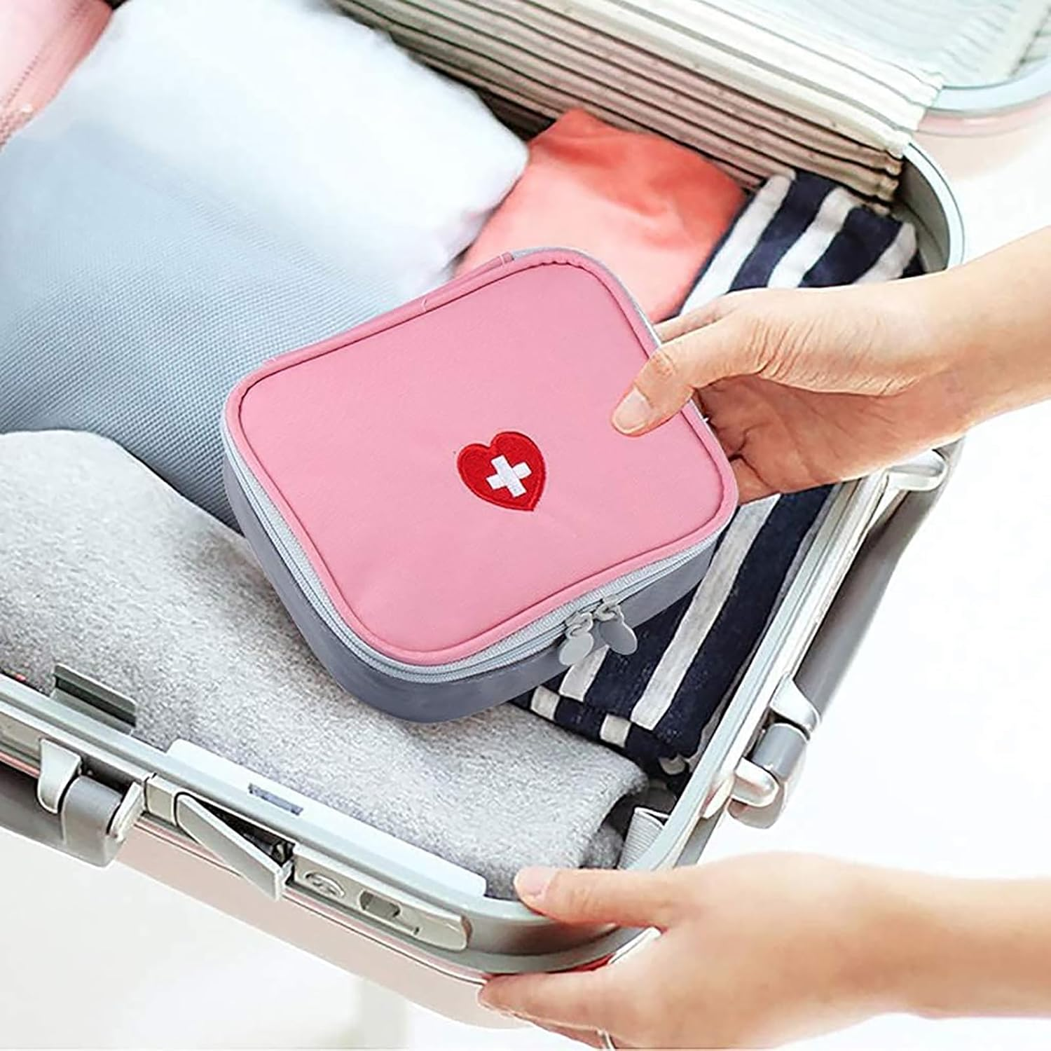 Travel First Aid Kit, Mini First Aid Kit with Compact Design for Travel, Home, Office, Outdoor Activities, Pink image number 3
