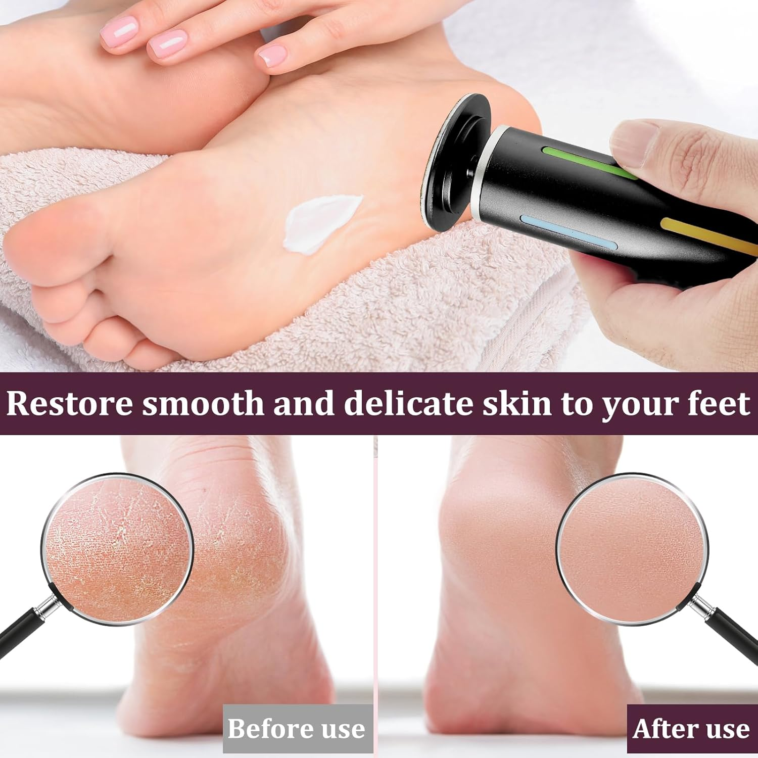 Electric Foot Callus Remover with 60 Pcs Sanding Discs,Professional Electric Foot File Callus Remover,Adjustable Speed,Professional Pedi Feet Care Perfect for Dead,Hard Cracked Dry Skin (Black) - Black image number 4