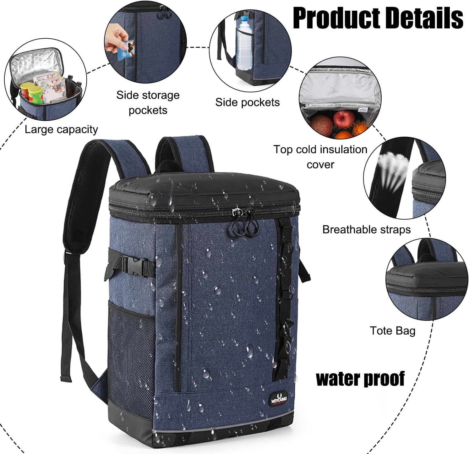 GIOD Picnic Backpack, Comfortable Insulated Cooler Backpack, Keep Cool, Waterproof and Leakproof 20 L Capacity Cooler Bag, Outdoor Travel Backpack, Thickened Insulation Backpack (Navy) image number 4