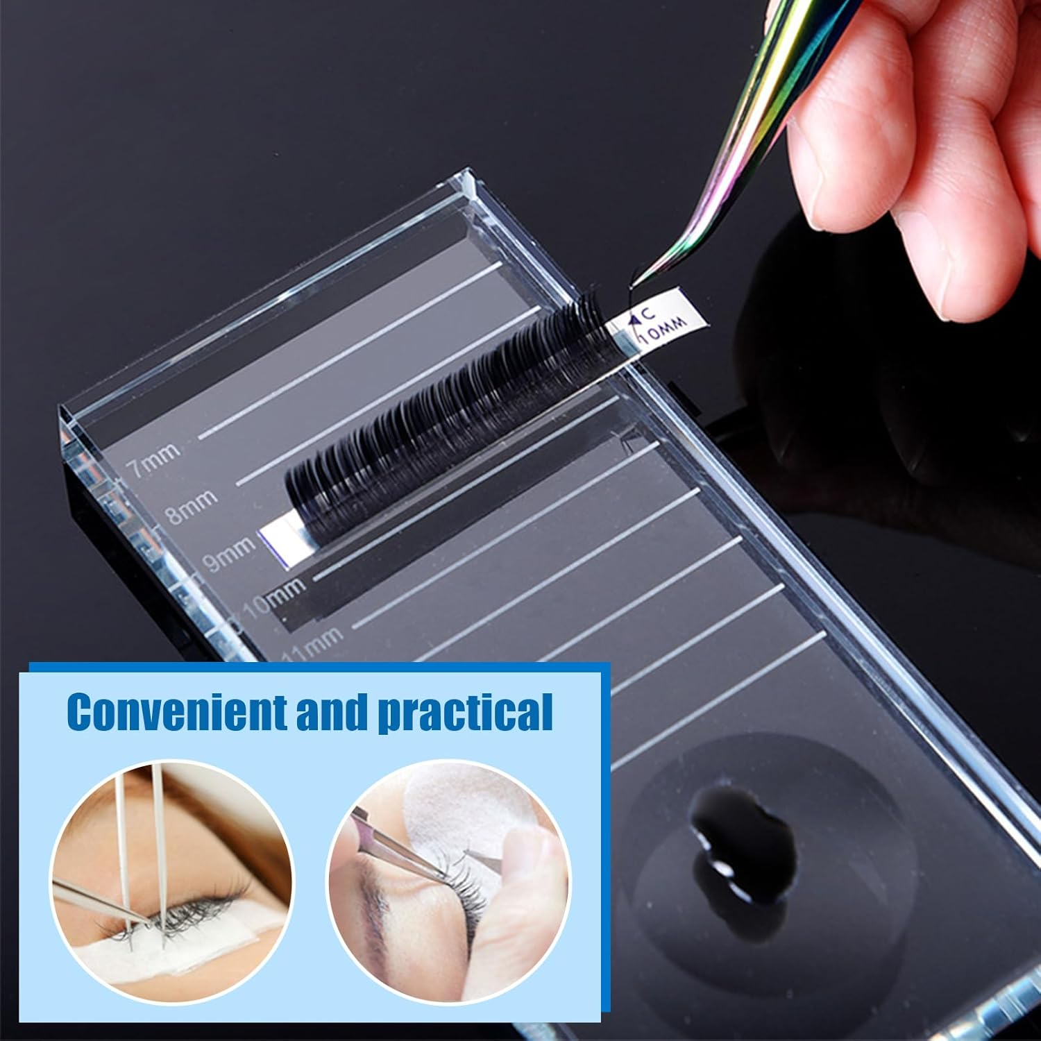 INCAUCA 2-In-1 Lash Trays for Lash Extensions 4 X 2 X 0.4 in (10 X 5 X 1 Cm), Crystal Glass Lash Tile, Lash Tray Adhesive Glue Holder, False Eyelash Pallet Strip Organizer (2Pcs)