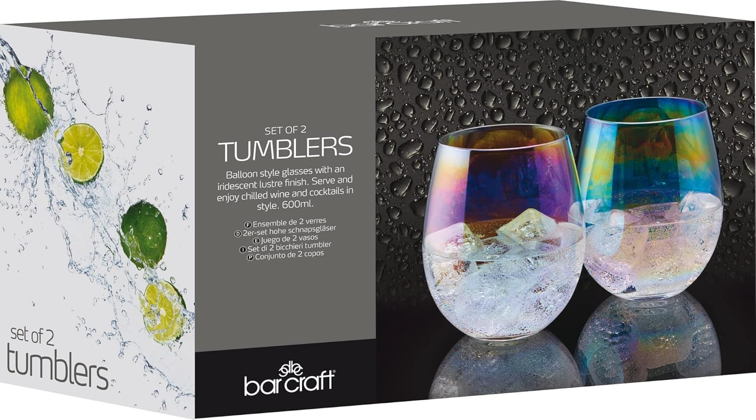 Barcraft Rainbow Pearl Iridescent Tumblers, Set of 2, 600 Ml, Gift Boxed image number 4