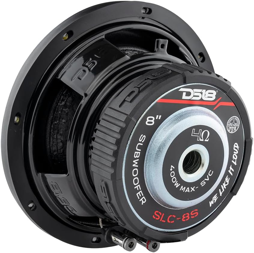 DS18 SLC-8S Subwoofer in Black - 8-Inch Speaker, 400W Max Power, 200W RMS Power, Aluminum 4 Layer Voice Coil, Black Steel Frame, SVC, 4 Ohm Impedance, Ferrite Magnet (1 Speaker) (SLC8S) image number 3