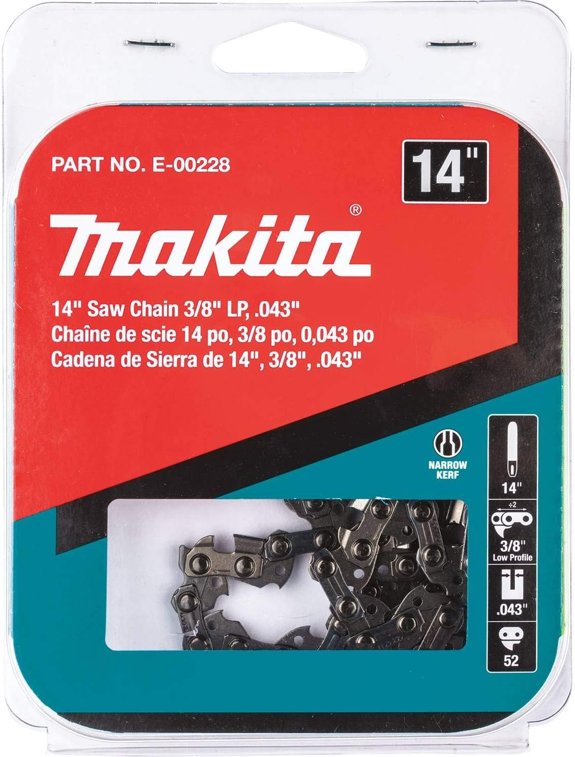 Makita E-00228 14" Saw Chain, 3/8&rdquo; LP, 043&rdquo;