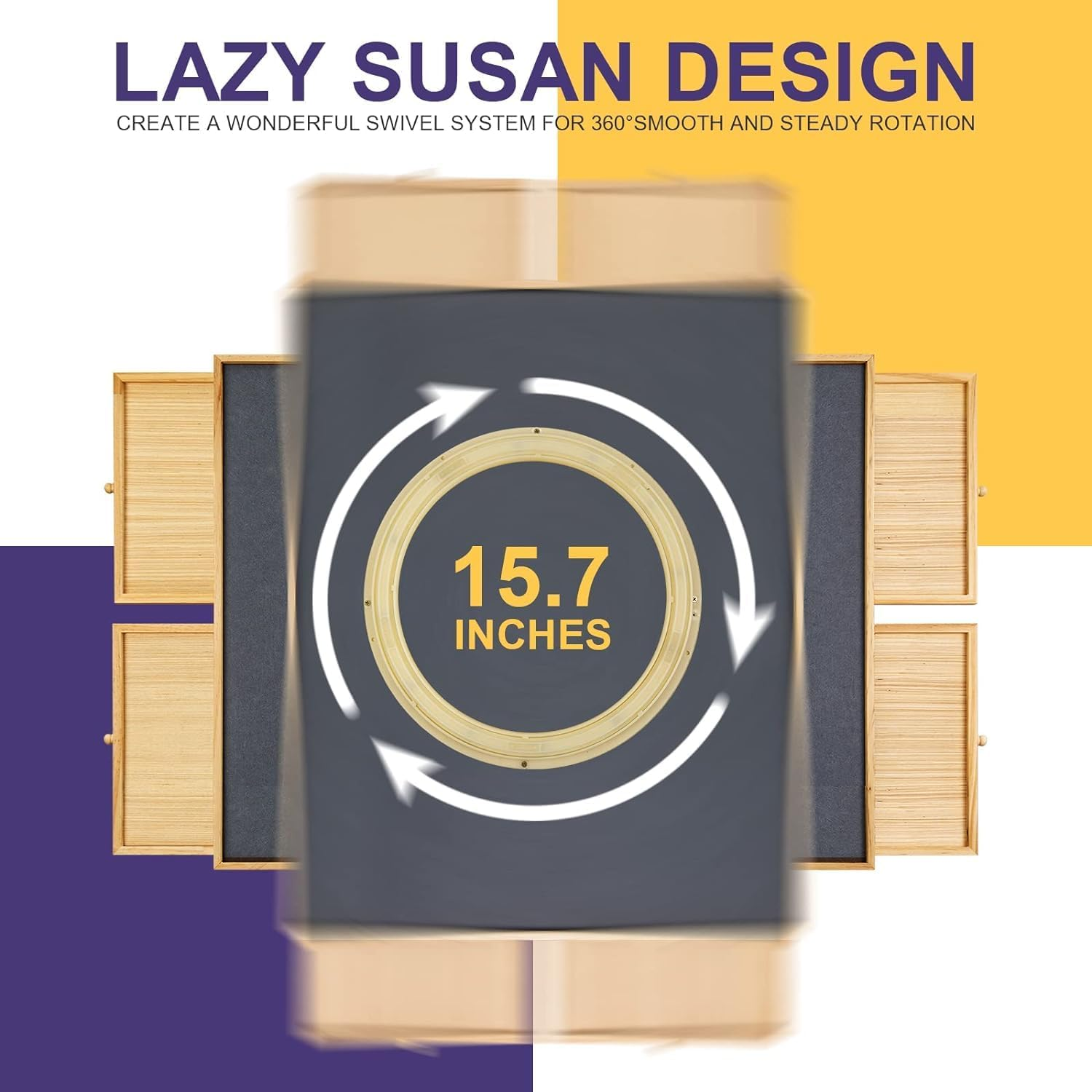 TEAKMAMA 1500 Piece Rotating Jigsaw Felt Puzzle Board with 4 Drawers & Cover, 34.2&rdquo; X 26'' Wooden Table, Lazy Susan Design for Adults and Kids Portable image number 2