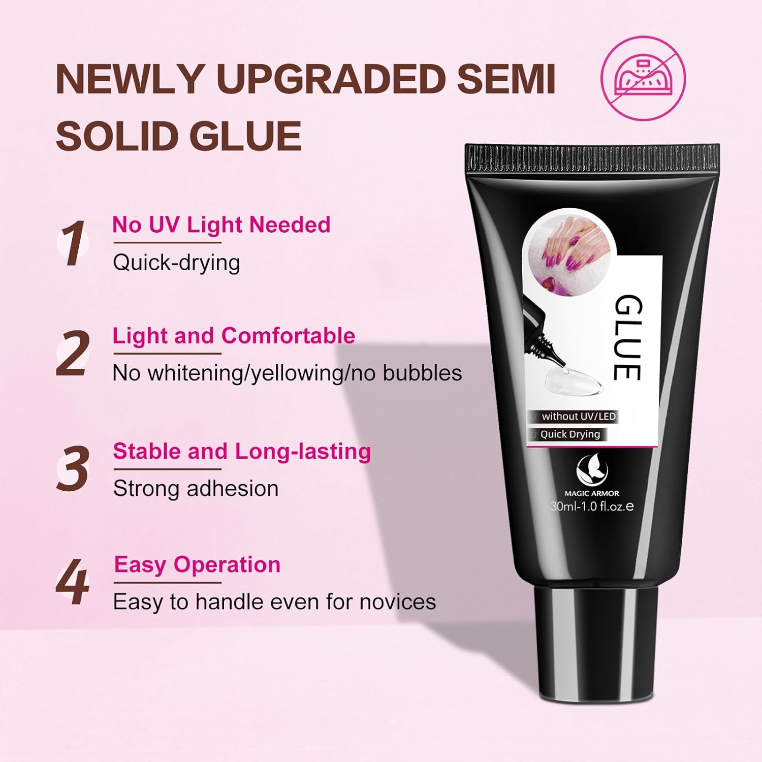 MAGIC ARMOR Nail Glue Gel Latest No Uv Light Needed - 30G Semi Solid Glue for Press on Nails Long Lasting Fake Acrylic Nails Kit Strong Glue Gel with Cuticle Pusher image number 1