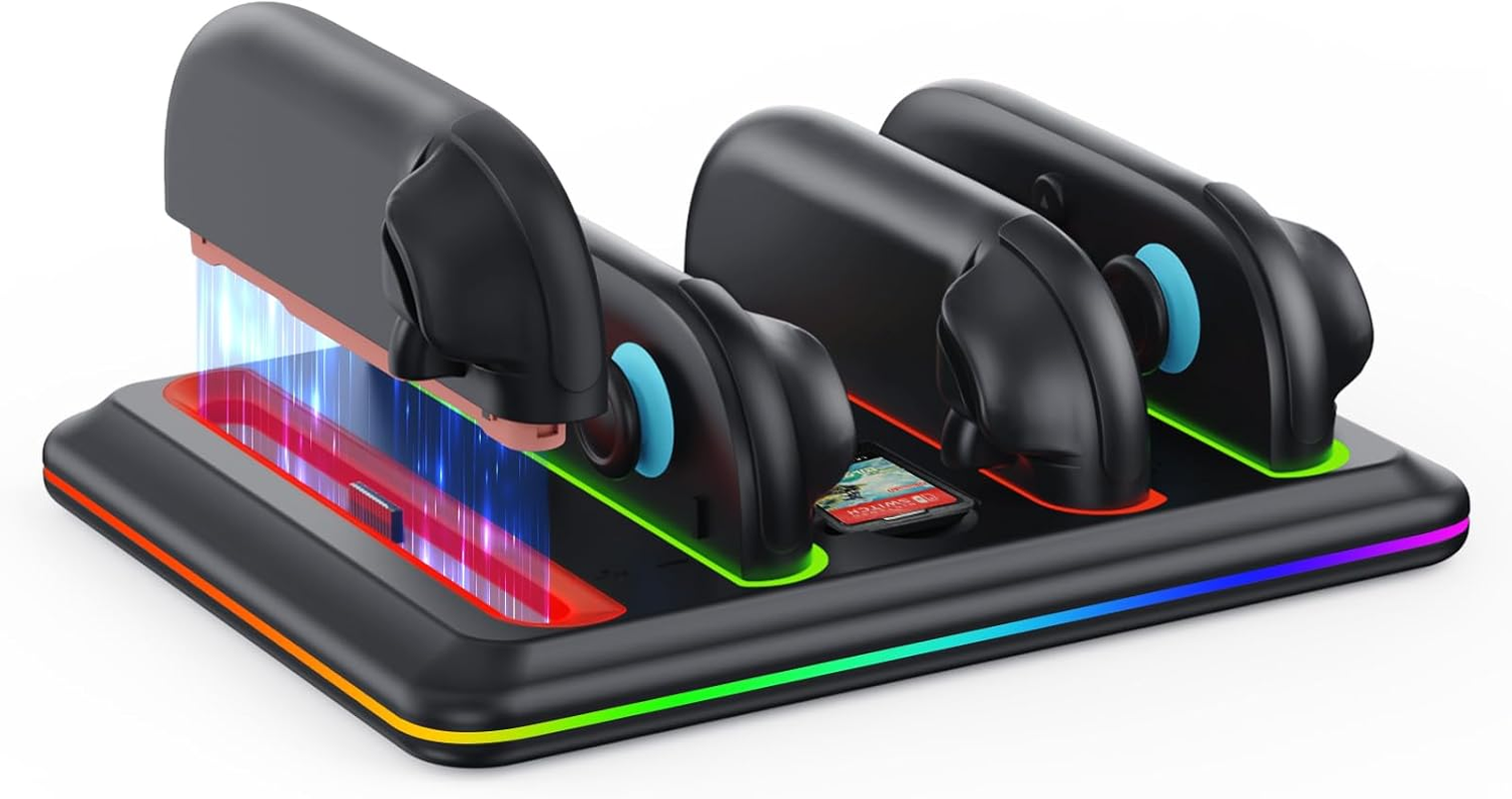 Switch 2 Controller Charger Dock for Nintendo Switch Joycon, Magnetic Charging Dock Station with RGB Light Modes, Charger Indicator & USB C Cable, Switch Accessory Kits, Storage Four Game Cards image number 1