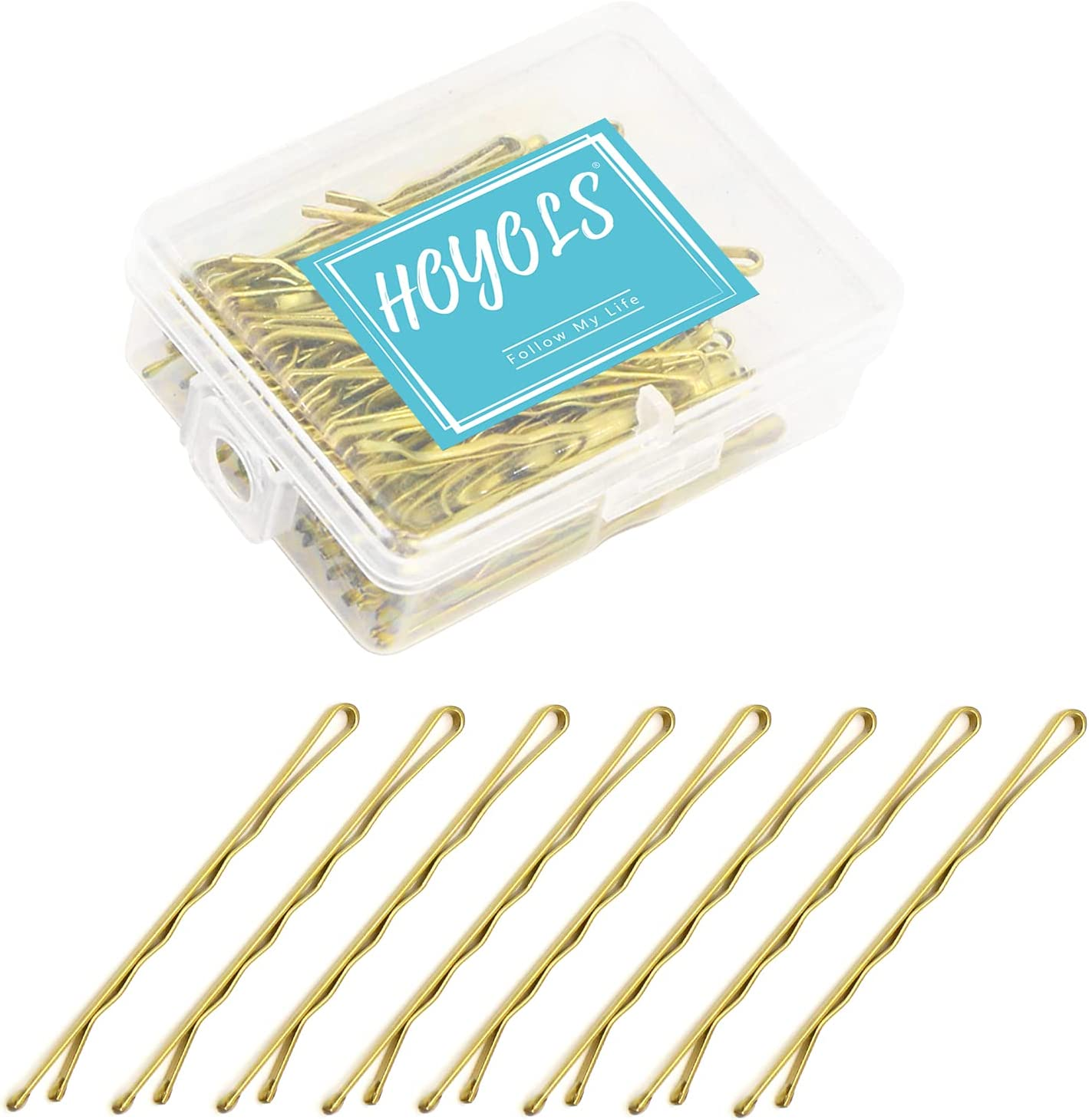 Hoyols Premium Metallic Crimped Grip Bobby Pin, Secure Hold Wavy Slide Proof Gold Hair Styling Pins for Women Buns Thin Hair 100 Count, 2 Inch (Blonde)