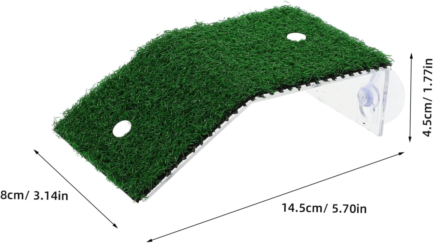 ROMISBABA Hermit Crab Basking Platform Simulated Grass Surface, Small Plastic Aquarium Climbing Ramp for Reptiles and Aquatic Turtles, Fish Tank Accessory for Hermit Crab and Turtle Habitat image number 3