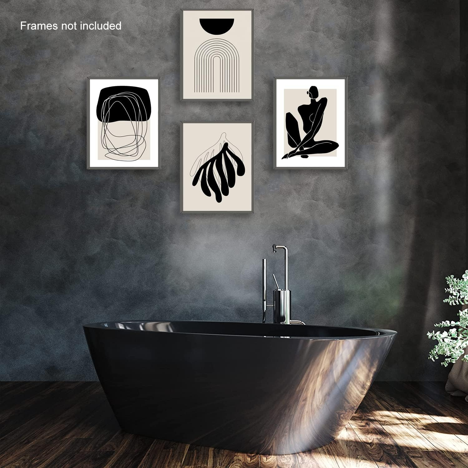 Quzenu Boho Wall Art Mid Century Modern Decor Canvas Prints Set of 6 Black and White Neutral Abstract Boho Wall Decor for Bedroom Living Room Bathroom 8"X10" UNFRAMED - Black image number 1