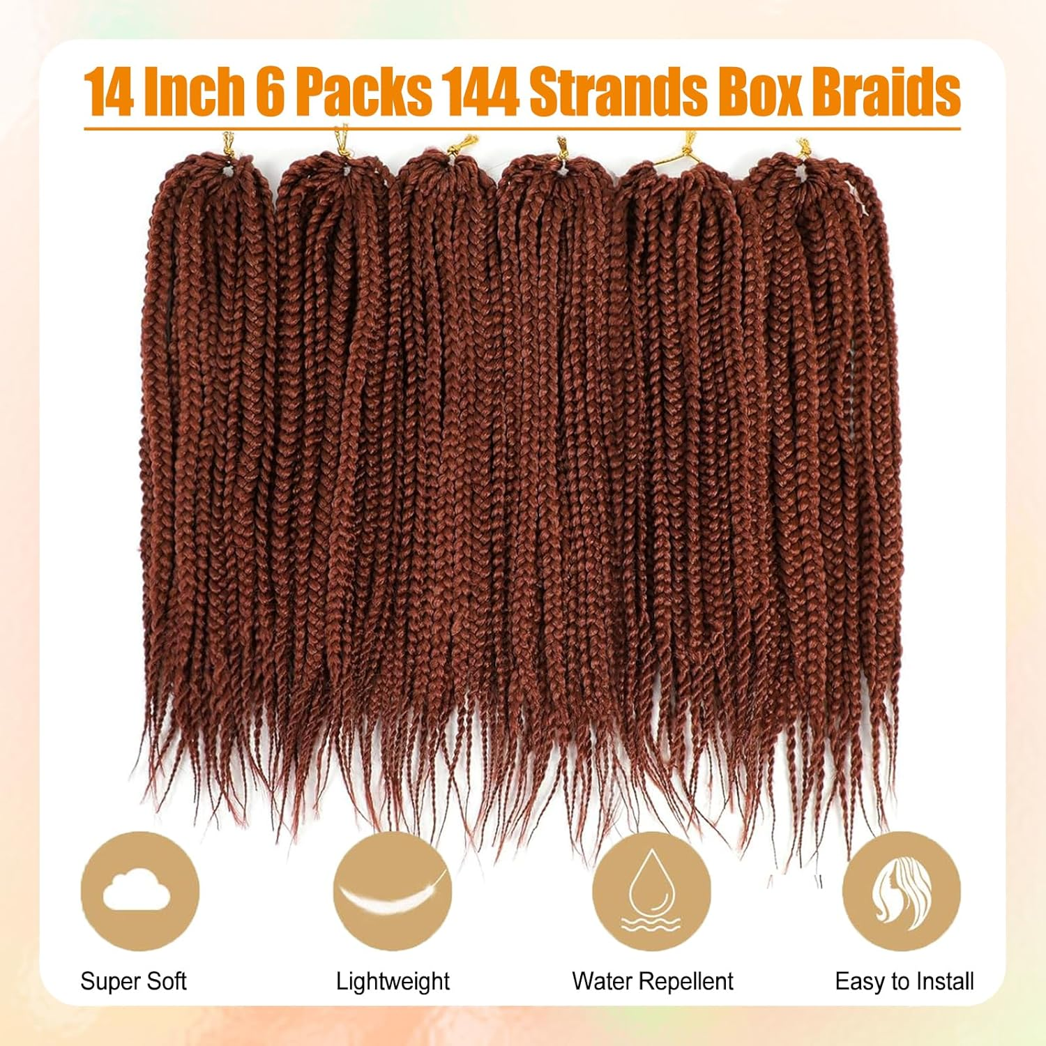 AMLUCKS Box Braids Crochet Hair 6 Packs Pre Looped Knotless Medium 3X Braids Goddess Box Braids Crochet Hair Extensions for Black Women Braiding Hair (350#, 14Inch)