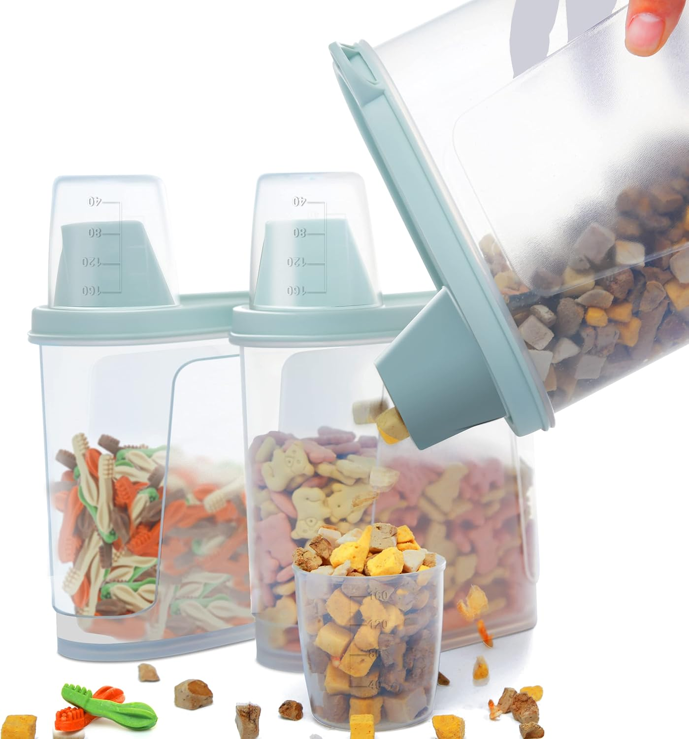 Citylife 2 PCS 2.5 LB Dog Food Containers Small Pet Cat Food Storage Container Pour Spout Measuring Cup Bird Dry Food Dispenser with Lid