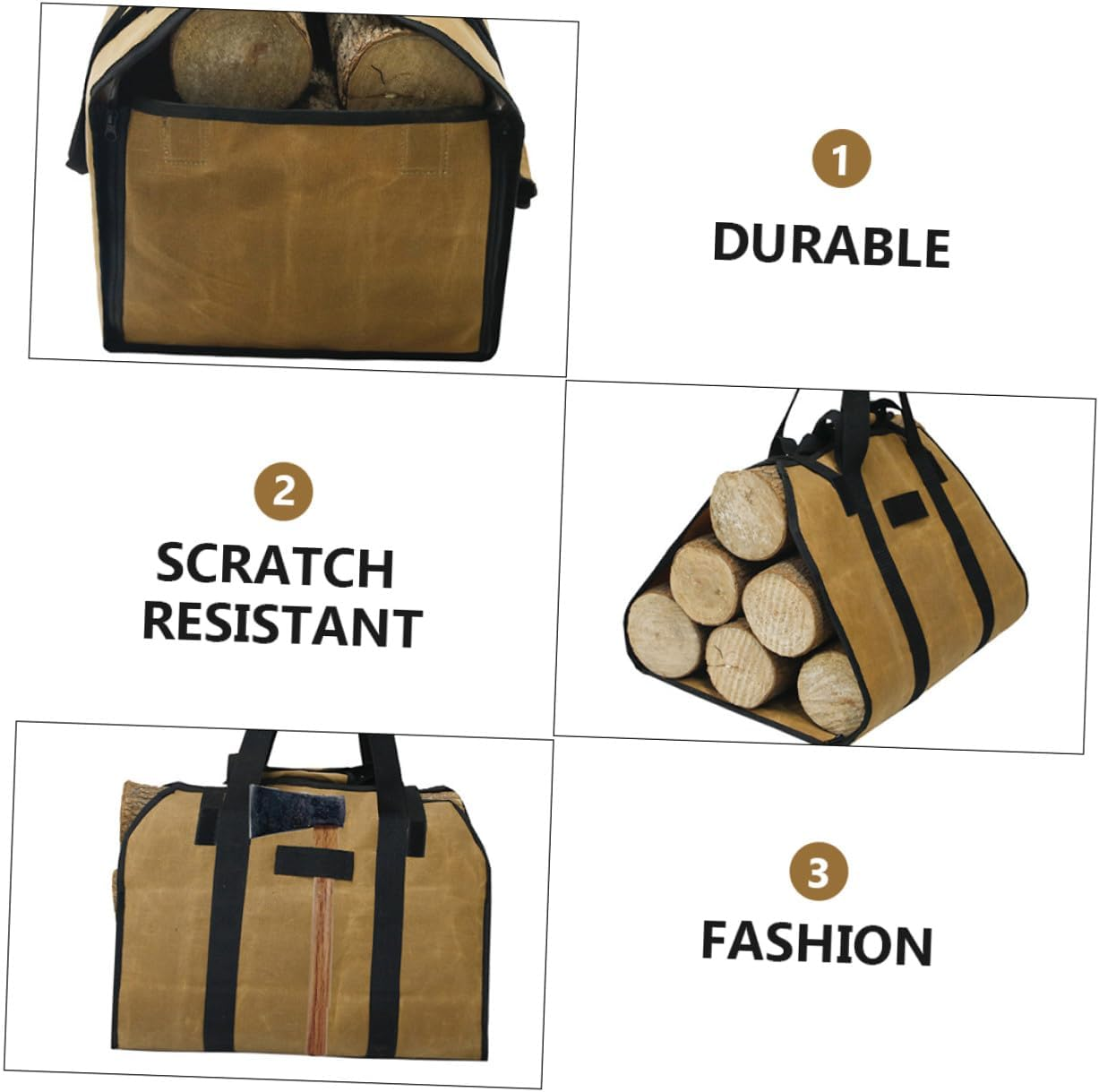 Capacity Waxed Canvas Firewood Tote Bag Firewood Carrier with Padded Handles Log Handbag for Outdoor Fireplace and Camping Use