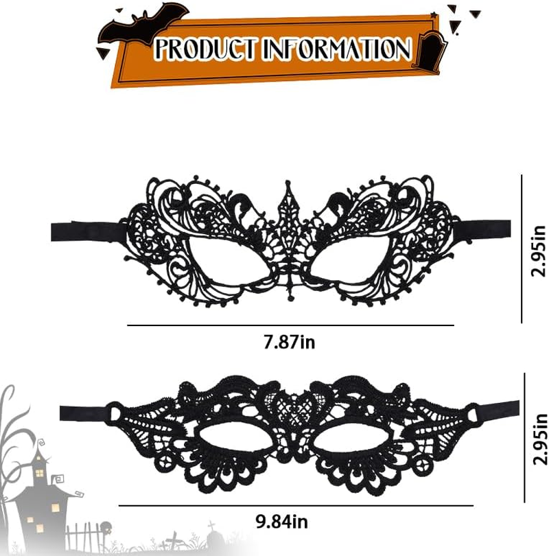 Black Lace Eye Mask Half Face Mask Women Adults Sexy Masks for Party Carnival Cosplay Halloween Accessories for Women Teen Girls Halloween Eye Face Masks 2Pcs
