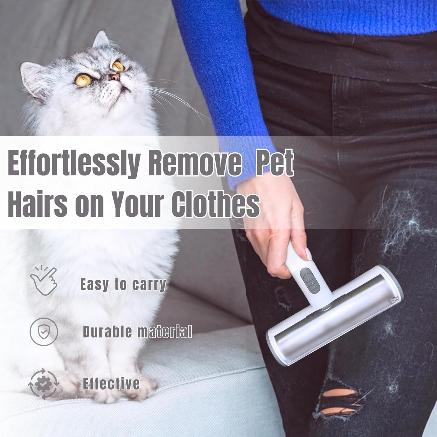 Pet Hair Remover Reusable Lint Roller Cat & Dog Hair Remover for Furniture, Clothing, Couch, Carpet, Bedding Portable Multi-Surface Removal Tool image number 5