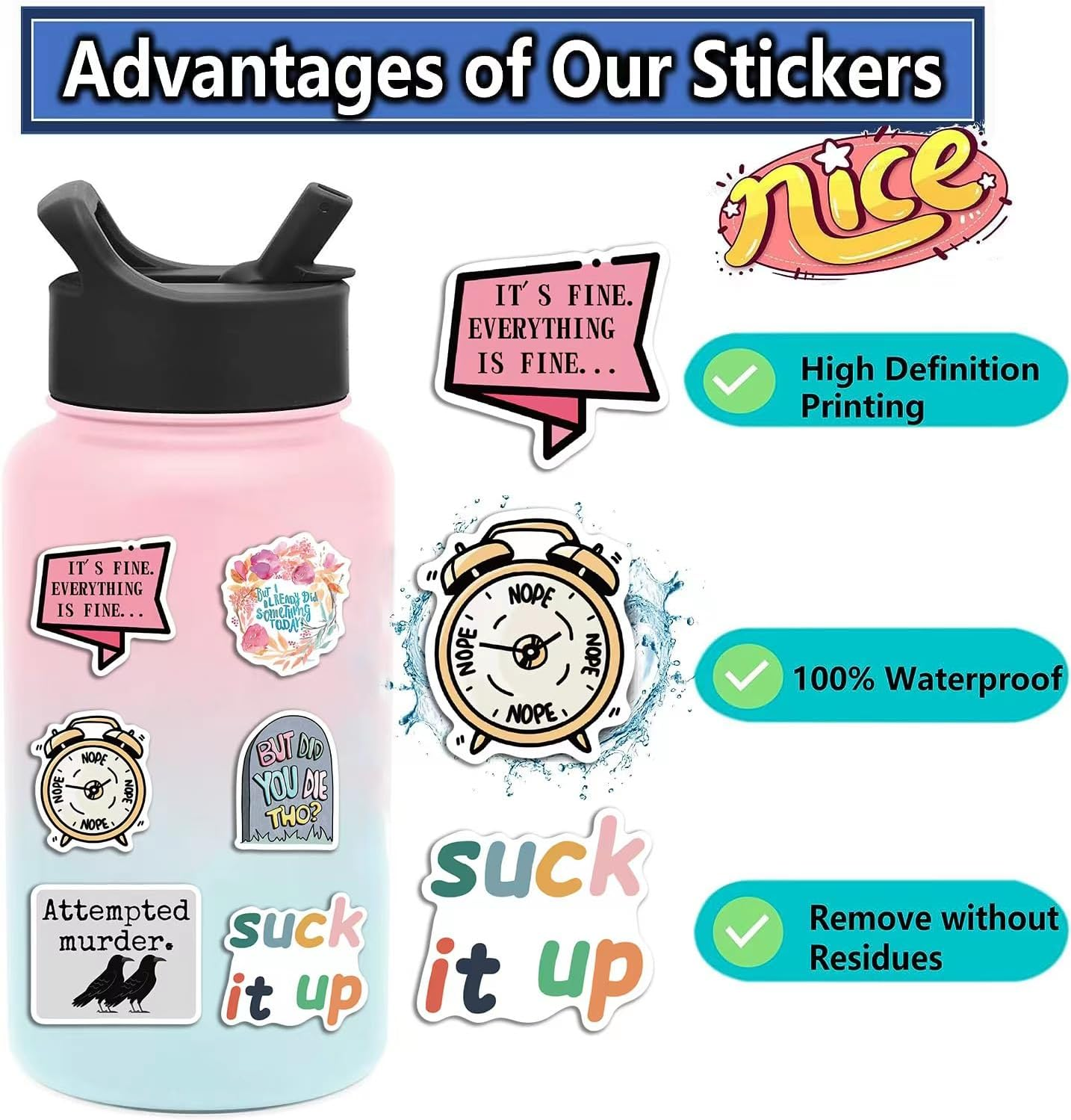 50 PCS Sarcastic Stickers - Funny, Snarky Quotes for Water Bottle, Laptop, Phone, Hard Hat, Bumper & Gifts - Boho Indian image number 3