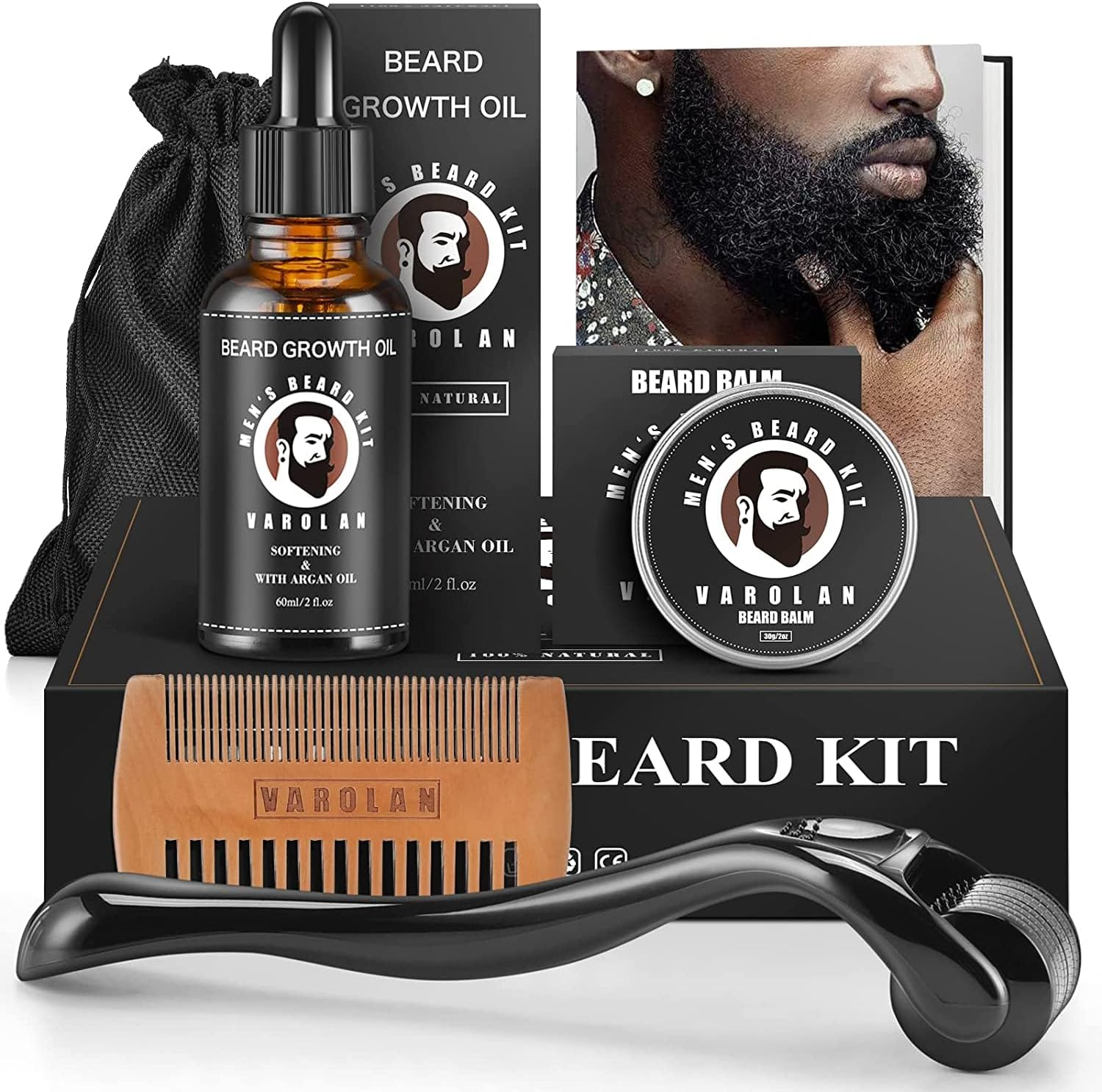Varolan Beard Growth and Grooming Kit - Growth Oil (2Oz), Balm, Comb, E-Book, Storage Bag, Mustache Mens Gift Set for Him image number 2