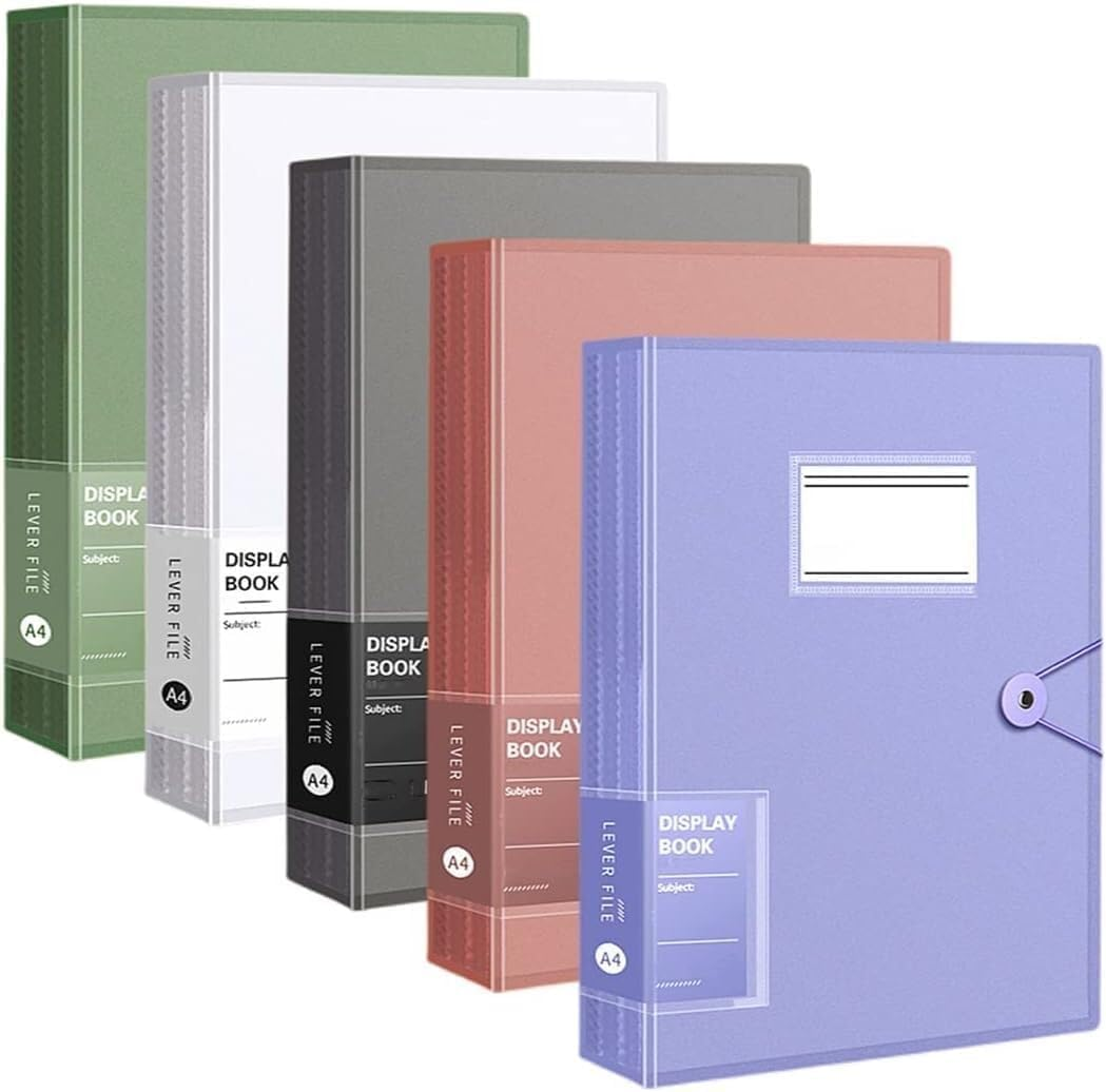 A4 Size File Document Folder Display Presentation Book Report Cover Clear Pockets Pastel Colours Durable Sleeves School Office Business Report Study Paper Storage Organiser (1, Black X 30 Pockets)