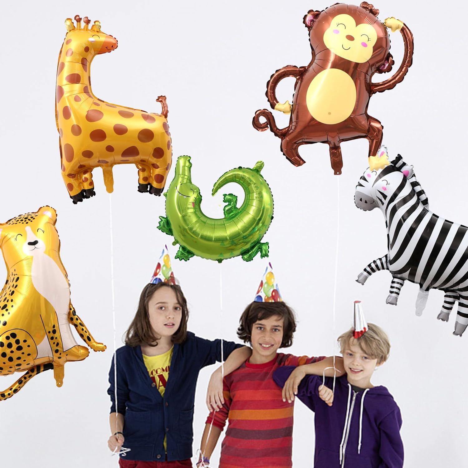 Pack of 7 Jungle Animal Balloons, 3D Jumbo Leopard Lion Monkey Zebra Giraffe Helium Balloon Set, Foil Balloon Forest Animals for Children Boys Girls Jungle Birthday Jungle Safari Animals Baby Shower image number 1
