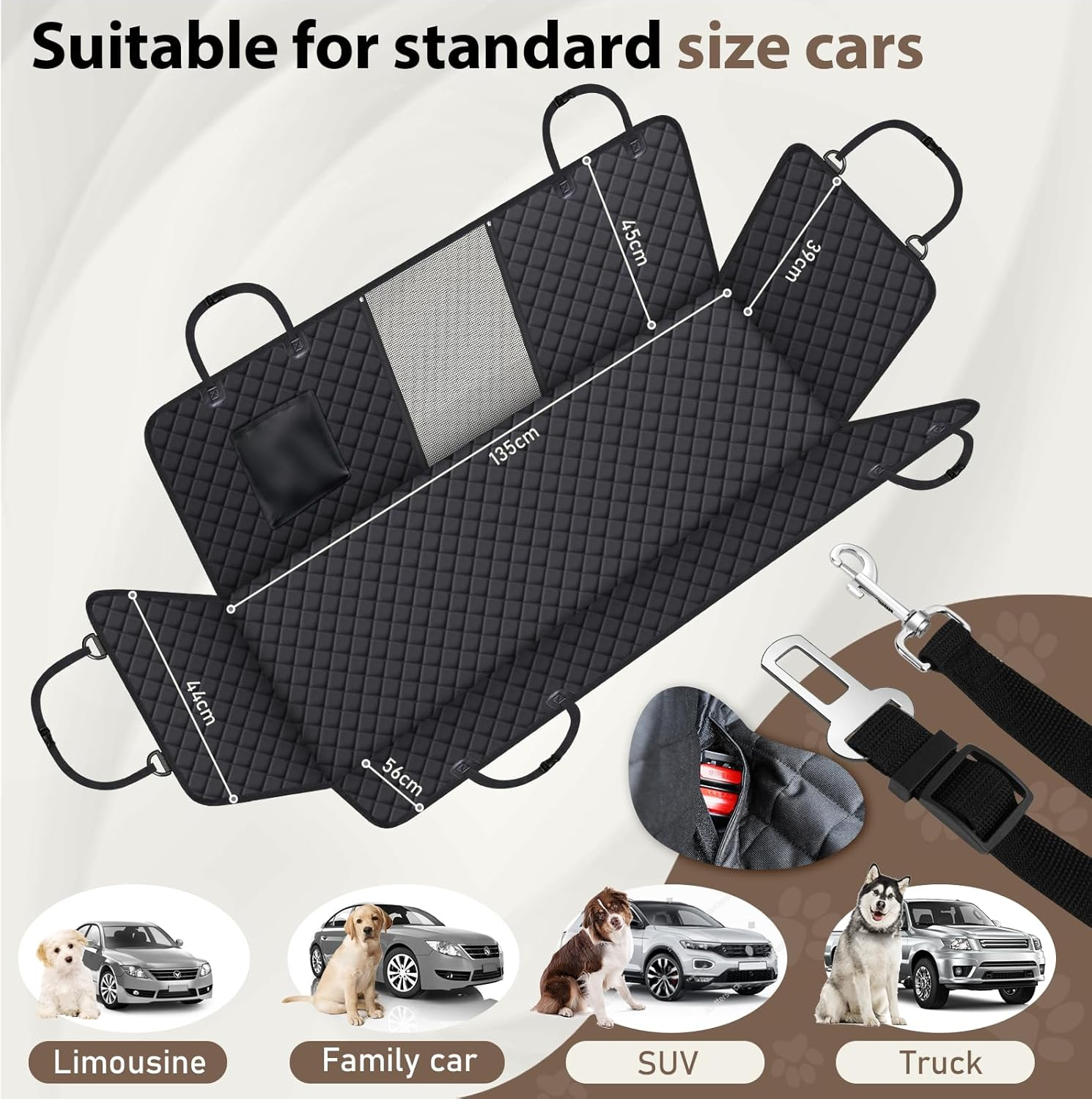 Angooni Non-Slip Dog Hammock Car Seat with Mesh Window- Waterproof Scratch Proof Dog Back Seat Cover, Protector Pet Back Seat Cover Hammock for Cars Trucks Suvs image number 3