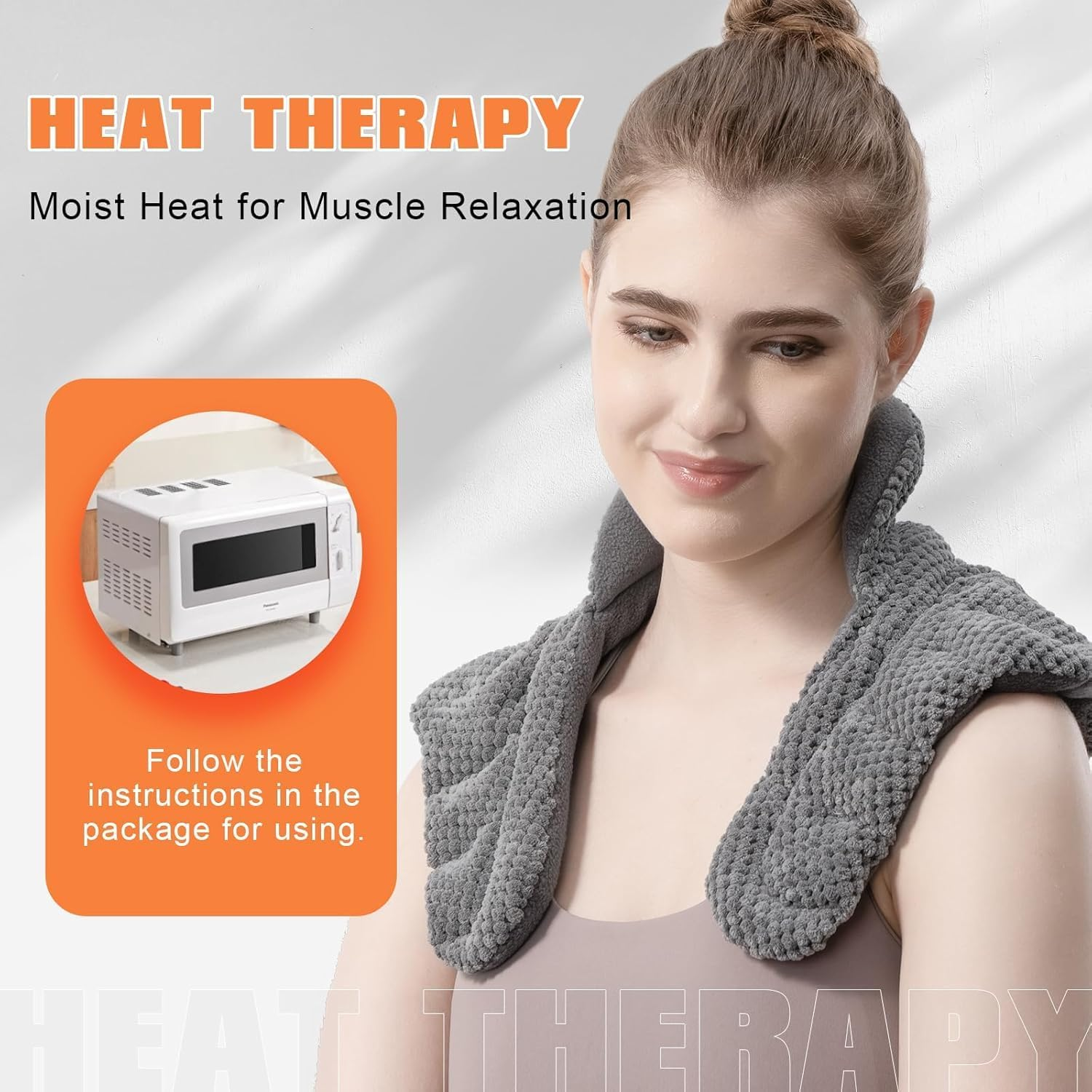 Uncn Microwavable Heating Pad for Neck, Shoulders Back Pain Relief | Large Wheat Bag Microwave Heat Pack | Heated Neck Wrap for Targeting Stress, Tension Relief and Relaxation Grey image number 3