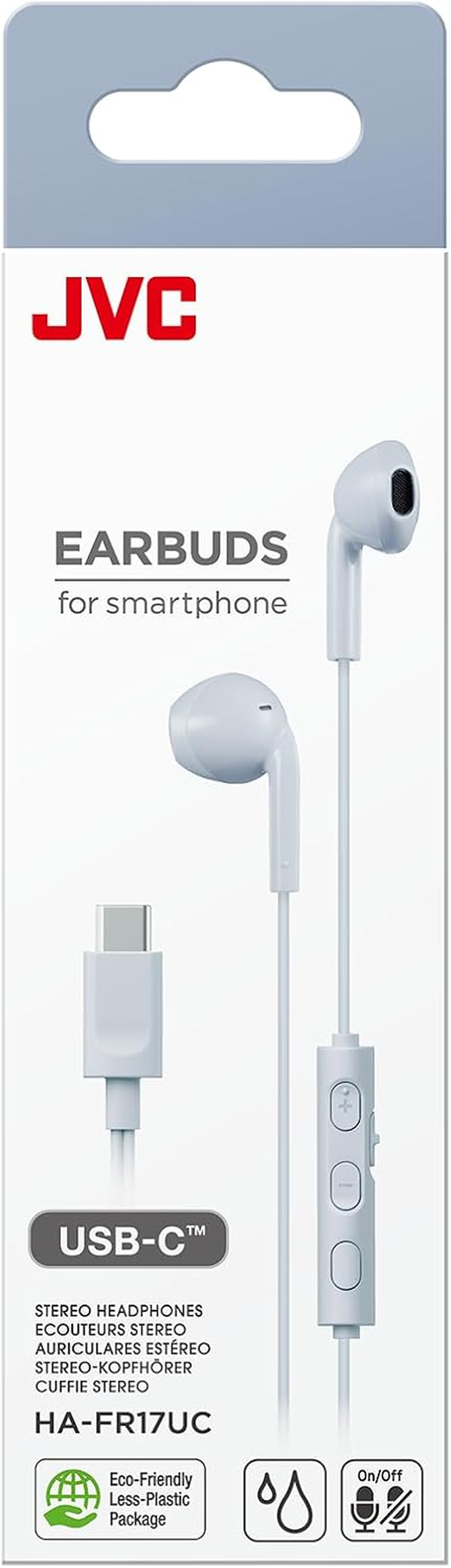 JVC HA-FR17UC-A Bud-Type USB-C Earphones with Built-In DAC for Powerful and Crystal Clear Sound, Practical Microphone and 3-Button Remote Control in Extremely Compact Design (Blue)