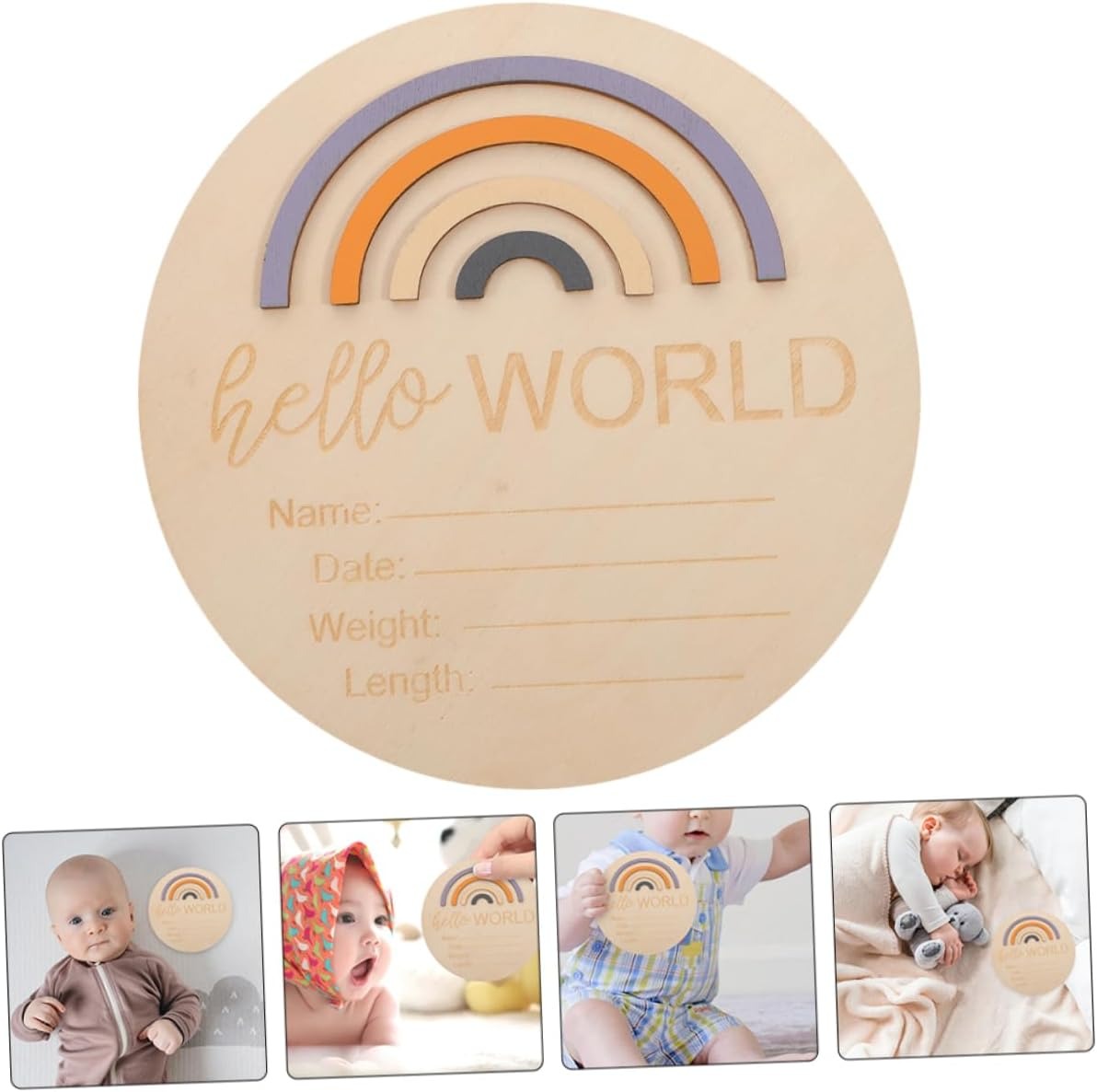 Rainbow Milestone Discs for Babies 2Pcs Wooden Birth Announcement Signs for Newborn Photography Growth Documenting Props image number 5